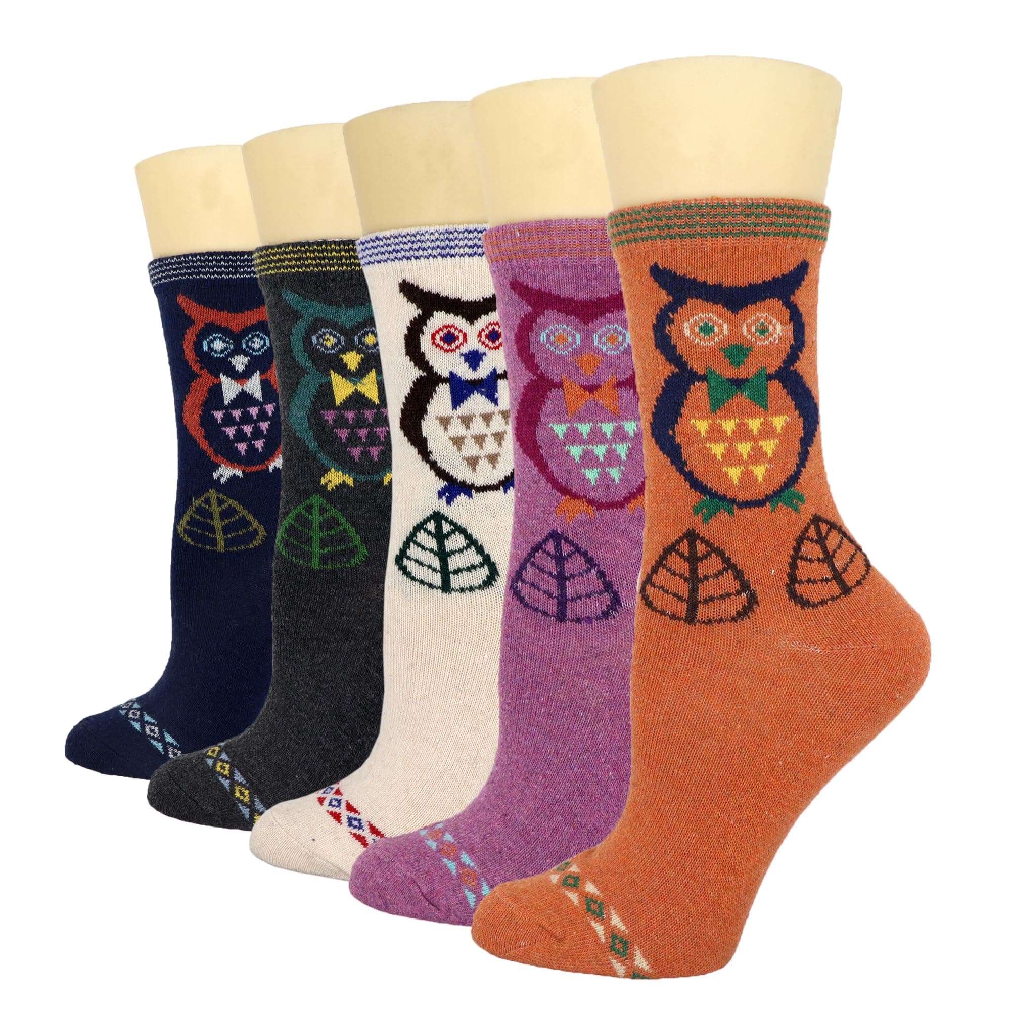 YZKKE 5Pack Womens Warm Wool Soft Cozy Crew Socks Cute Animal Owl Cat Design Sock for Fall Winter Gifts Size 5-9