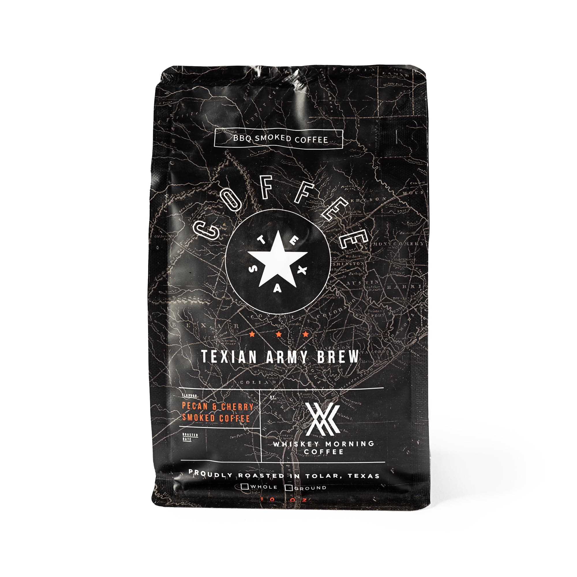 Smoked Coffee Beans: Pecan and Cherry BBQ Smoked Coffee, Fire Roasted Texian Army Brew (Whole Bean)
