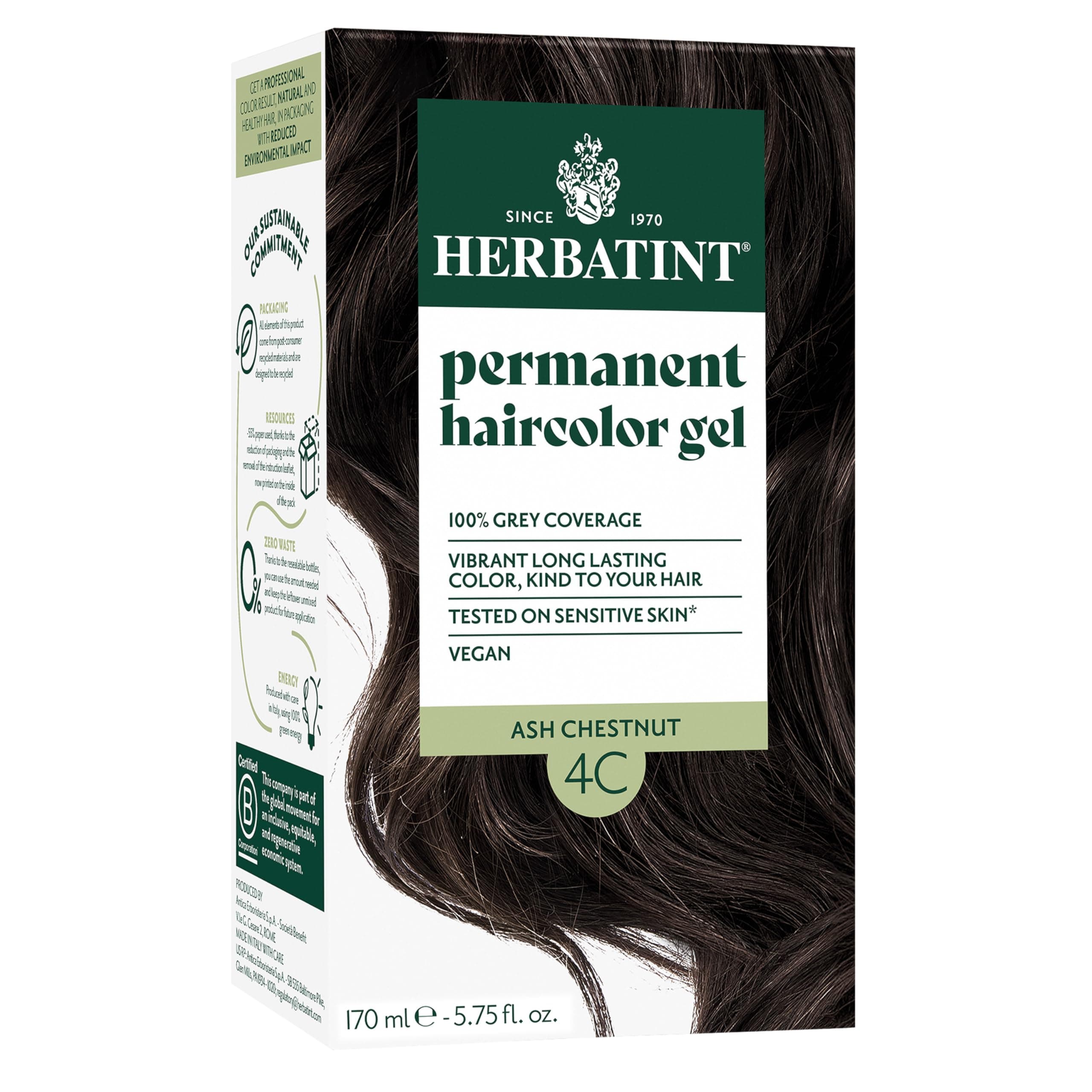HerbatintPermanent Herbal Haircolor Gel, 4C Ash Chestnut, 4 Ounce