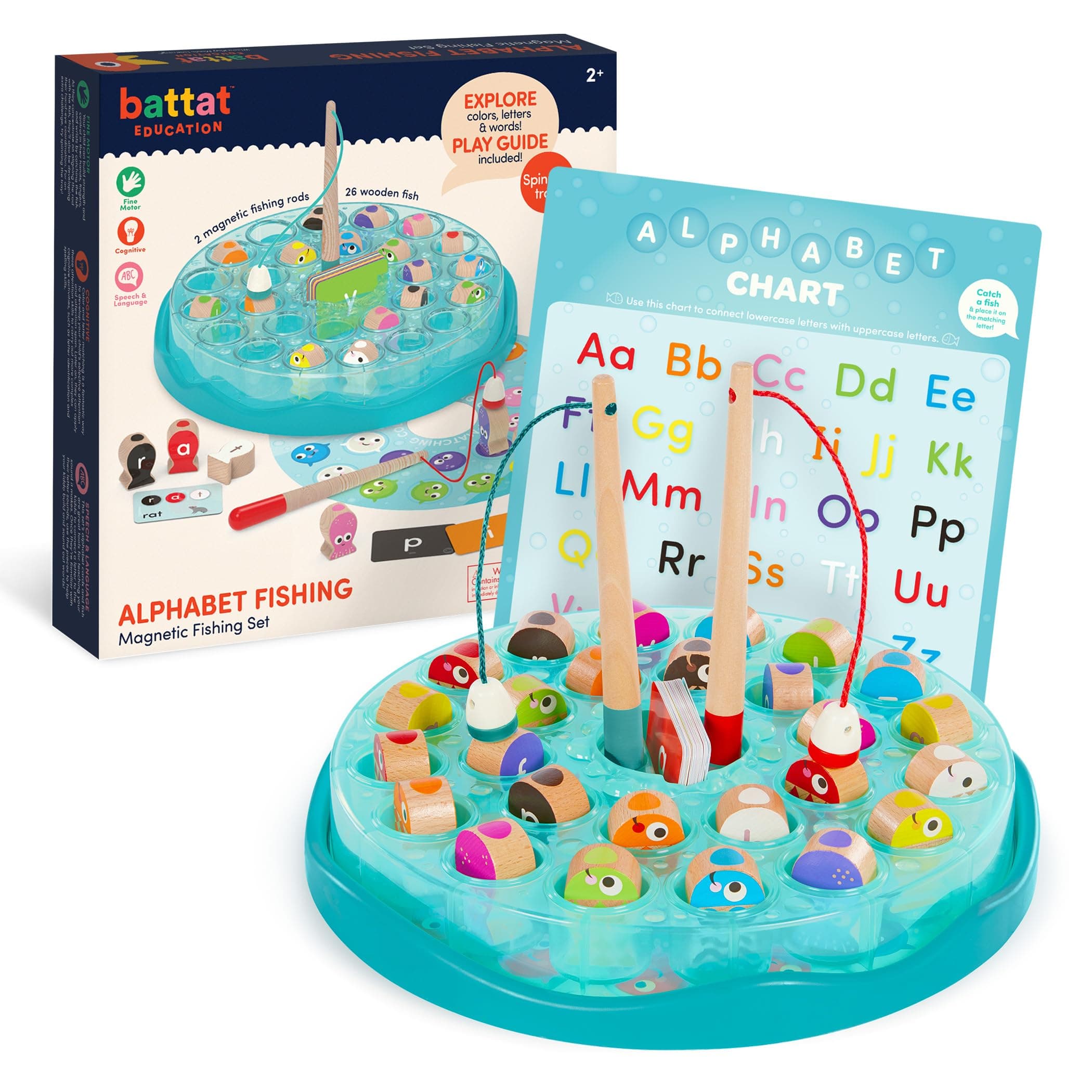 Battat Education – Magnetic Fishing Game for Toddlers with Alphabet Letters – Early Learning Educational Toy with 2 Fishing Rods & 10 Colorful Fish – 2+ Years
