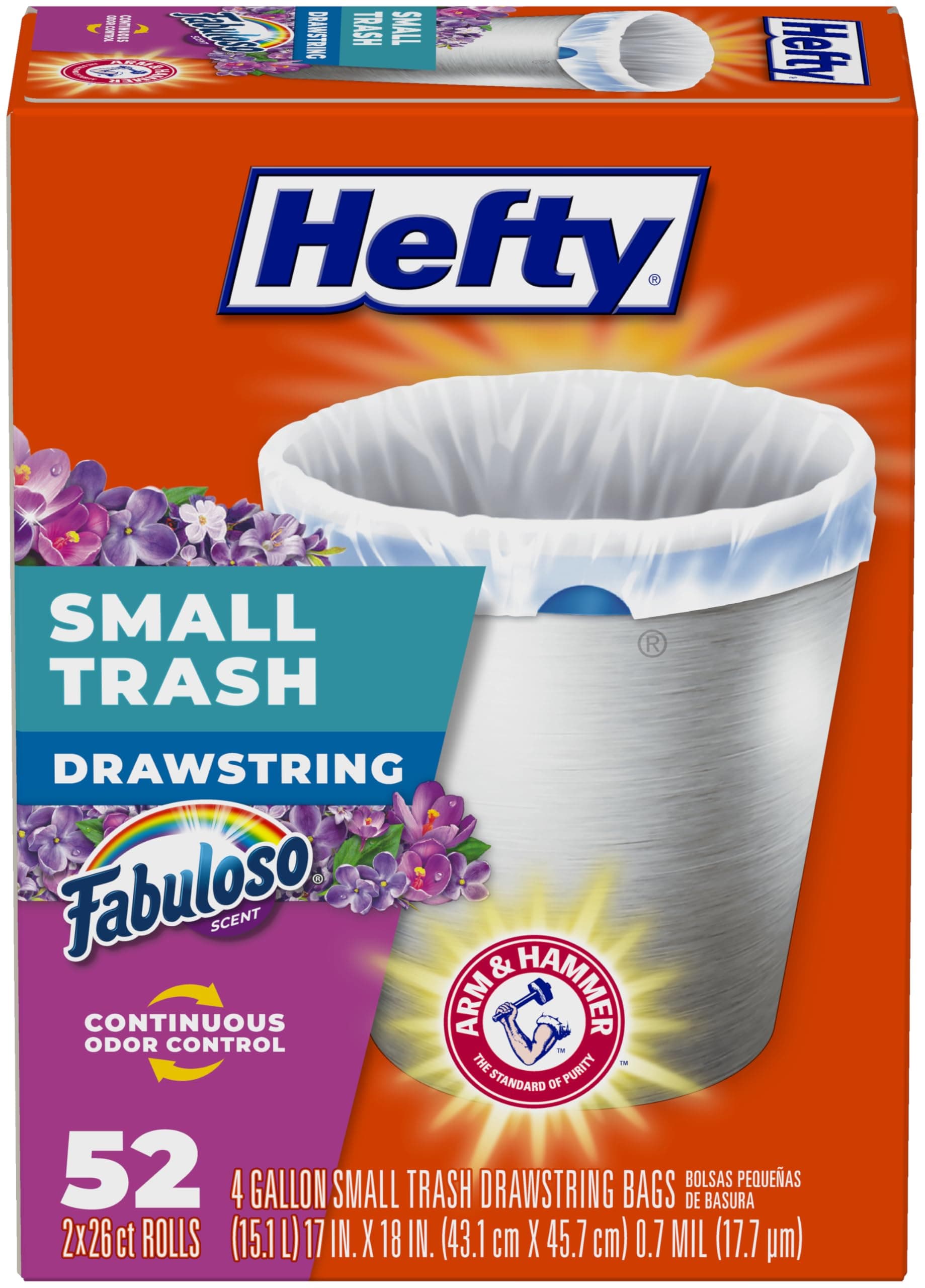 Hefty Small Trash Bags, Fabuloso Scent, 4 Gallon, 52 Count