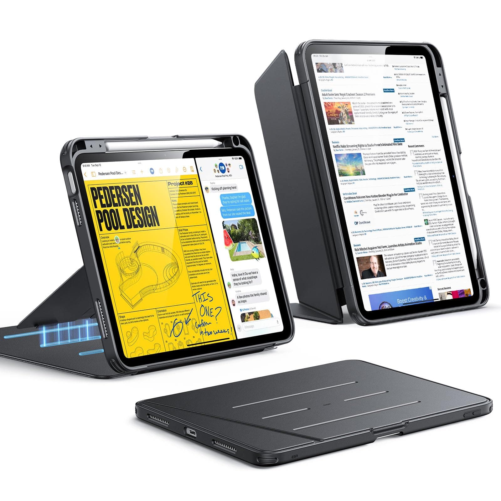 for iPad (A16) 11th Generation Case, iPad 11th/10th Gen Case (2025/2022), Vertical Stand Cover, Multi Stand Angles, Ultra-Stable Cover with Pencil Holder, Flip Magnetic Series, Black