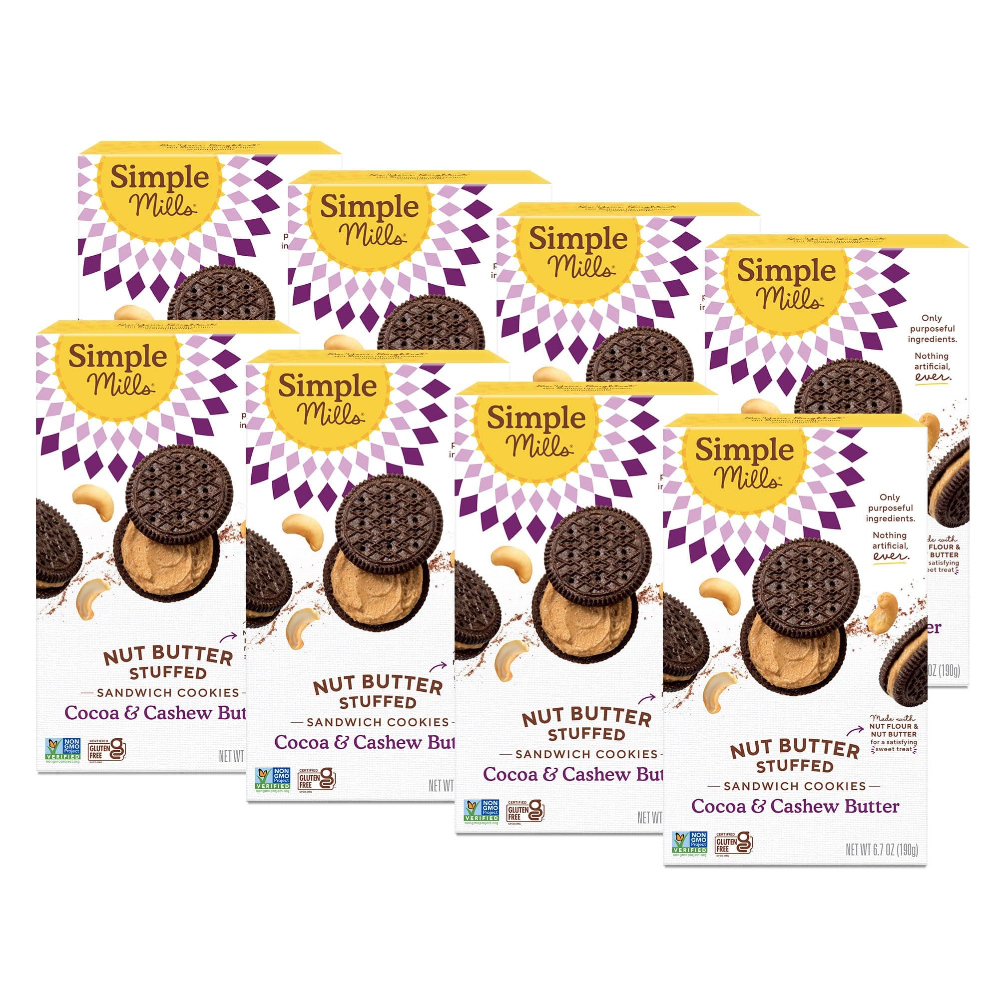 Simple Mills, Cocoa Cashew Crème Sandwich Cookies - Gluten Free, Vegan (Pack of 8)