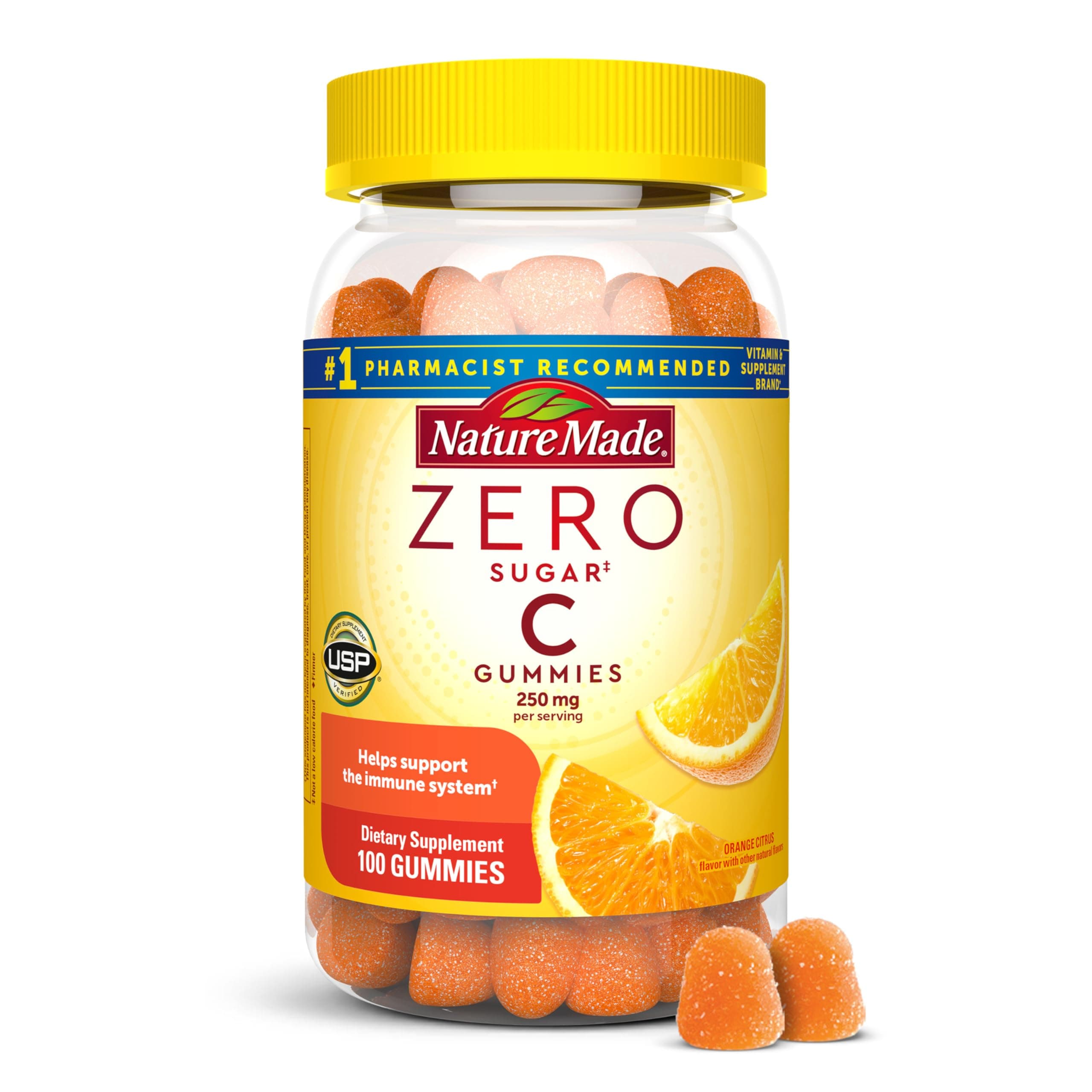 Zero Sugar Vitamin C Gummies 250 mg Per Serving, Immune & Antioxidant Support, Aspartame Free, 100 Sugar Free Vitamin C Gummies, 50 Day Supply