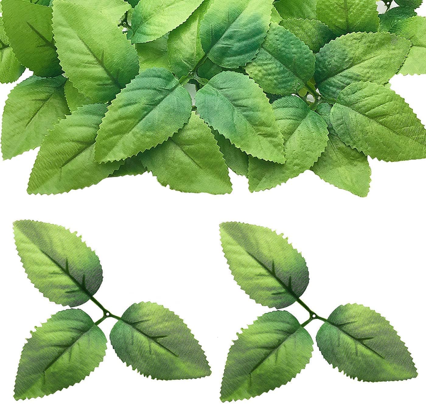 BS AMOR 15 pcs Bulk Rose Leaves Artificial Greenery Fake Rose Flower Leaves for DIY Bouquets Centerpieces Party Decorations Rose Vine Wreath Garlands Supplies(Dark Green Color) (15)