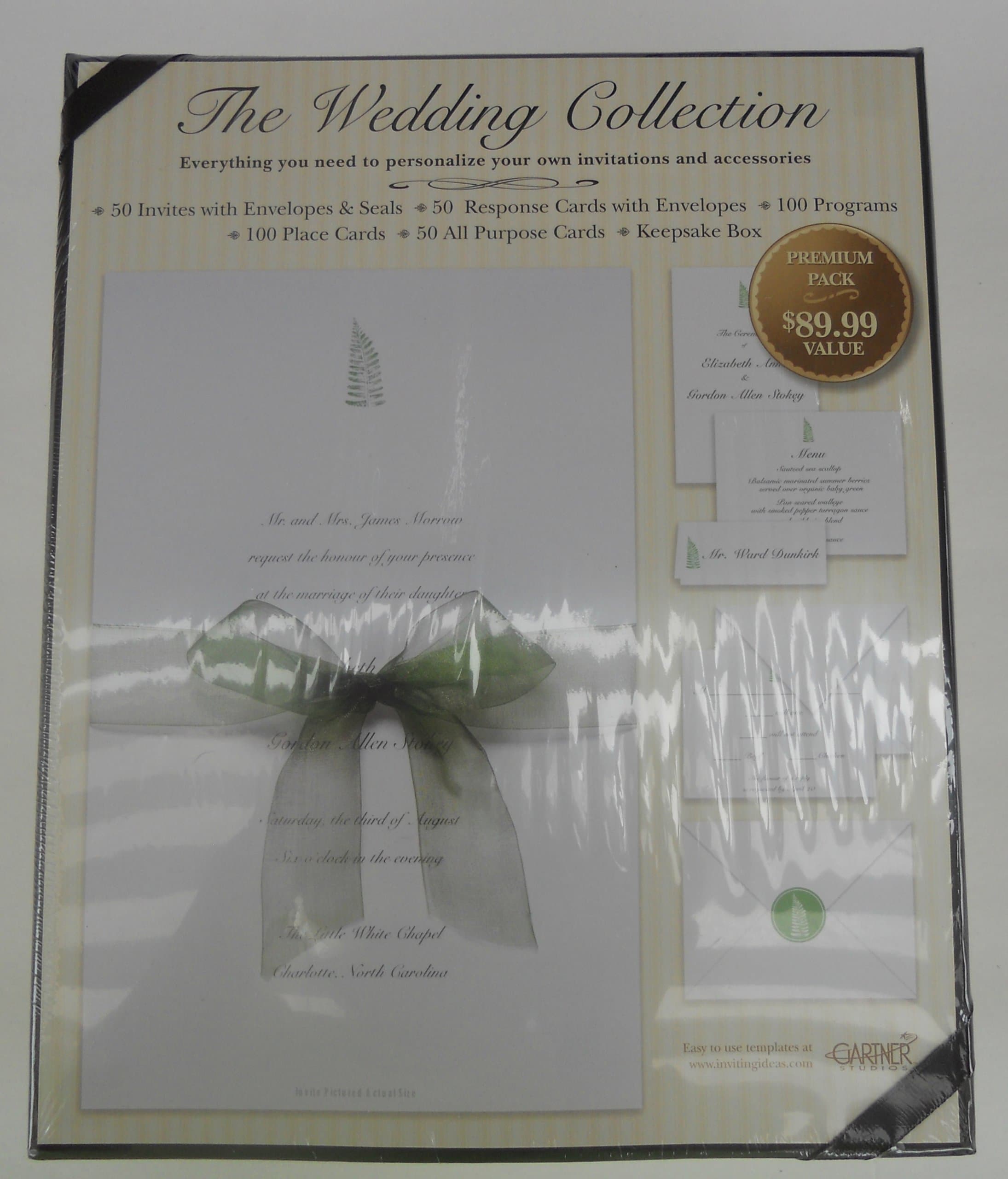 500 Piece White Fern with Ribbon Invitations, Note Cards & Wedding Stationery to Design on Your Computer and Print By Laser, Inkjet or copier.