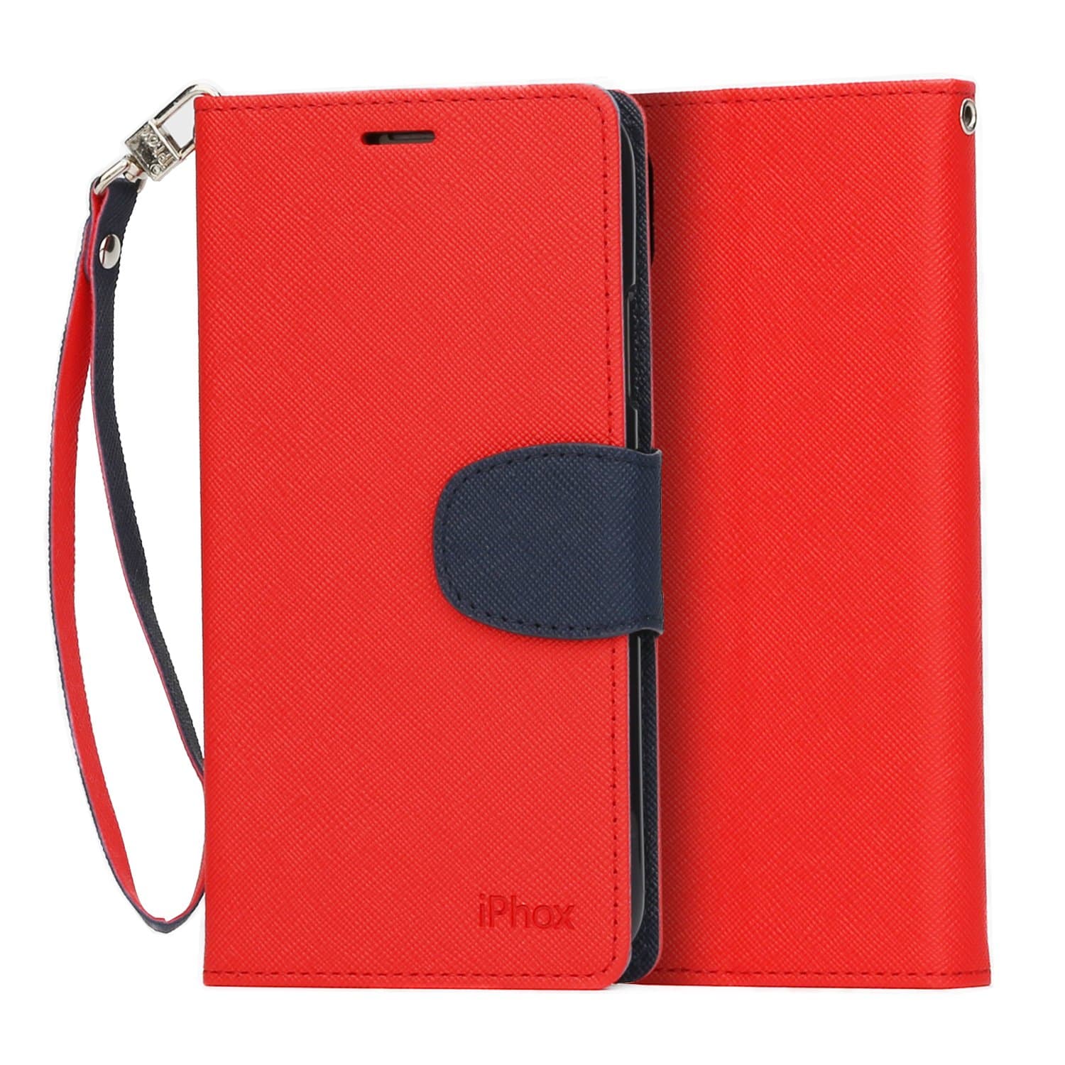 iPhone XS Leather Case, iPhone X Leather Case, IPHOX Folio Leather Wallet Case with [Kickstand][Hand Strap][Card Slots] [Magnetic Closure] Flip Notebook Cover Case for iPhone X / XS, Red /CP