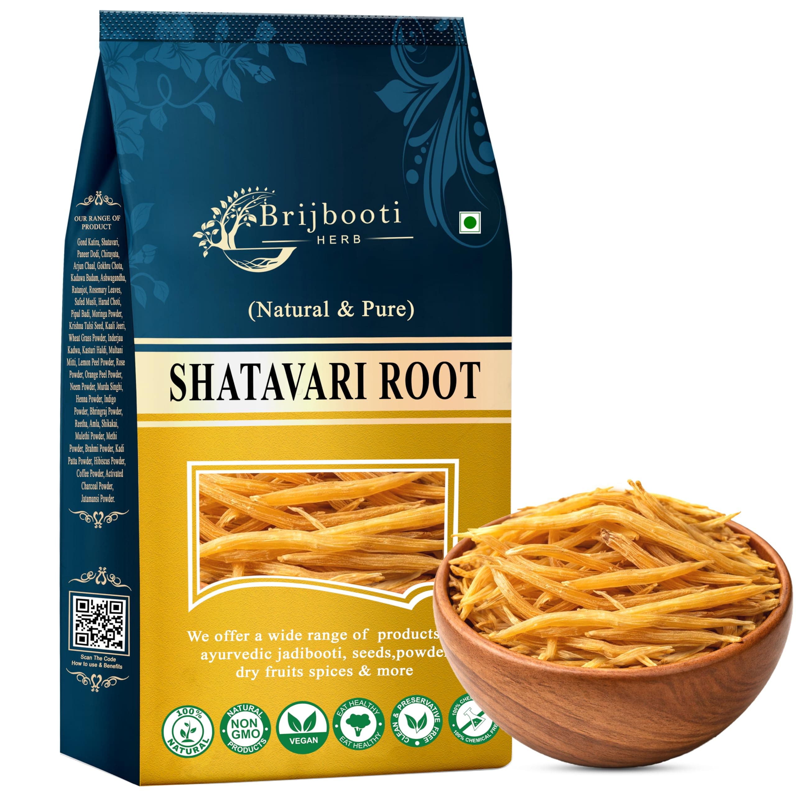 Shatavari Root 200 Gr Raw Indian Asparagus Racemosus Yellow Shatawar satawari Pure Yellow Root - Natural Satavar | FSSAI, GMP, ISO Certified