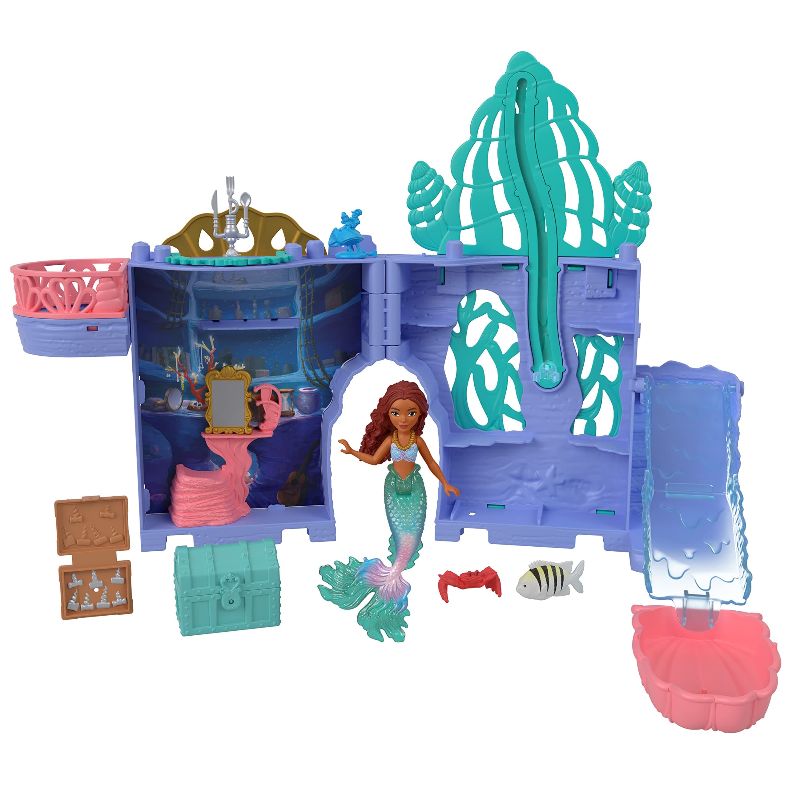 Disney Disney The Little Mermaid Storytime Stackers Ariel’s Grotto Playset, Stackable Dollhouse with Small Doll and 10 Accessories, HPL54