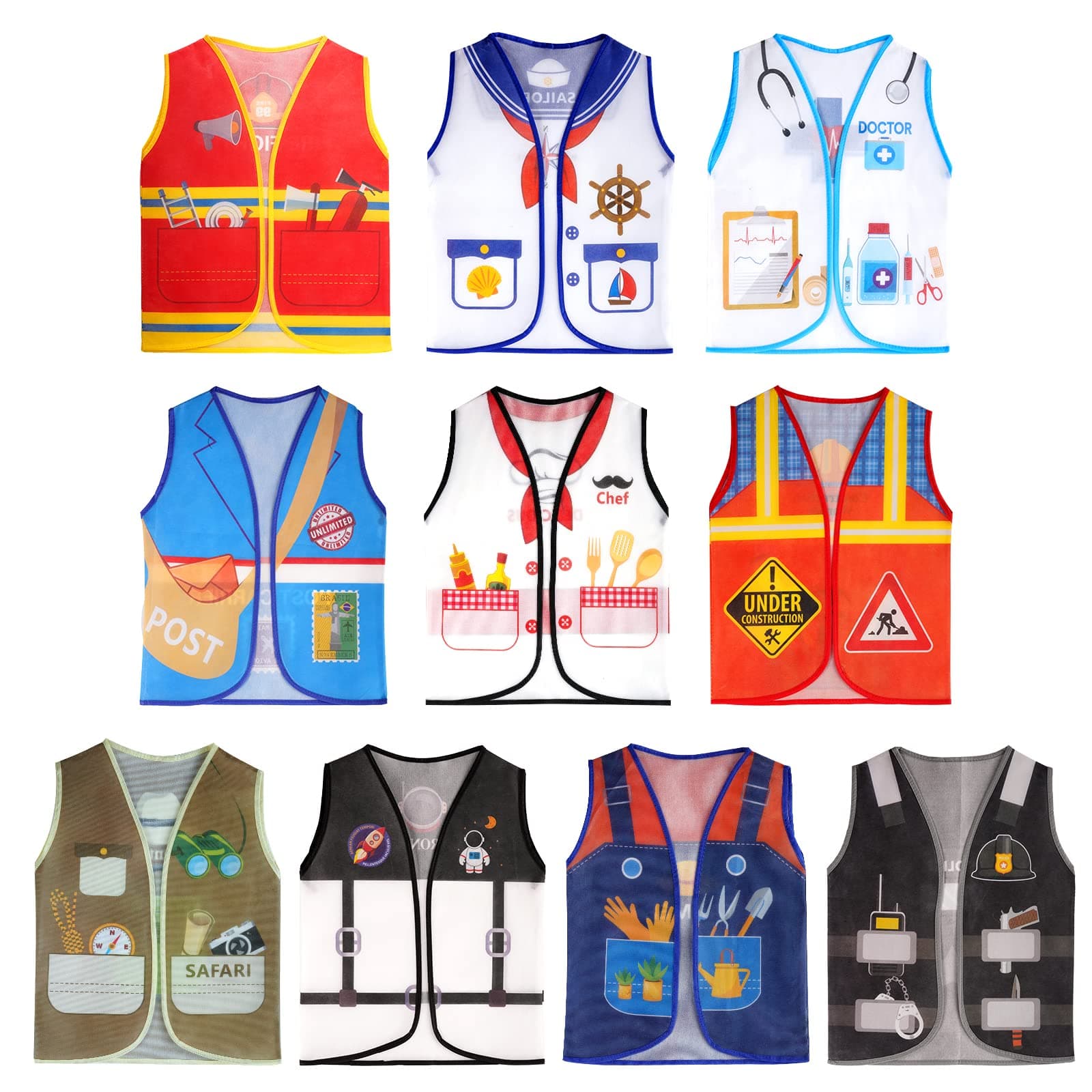 10 Pcs Community Helper Dress Up Vest Dress Up Clothes Vest Career Cosplay Occupation Pretend Play Costume for Career Day Costume