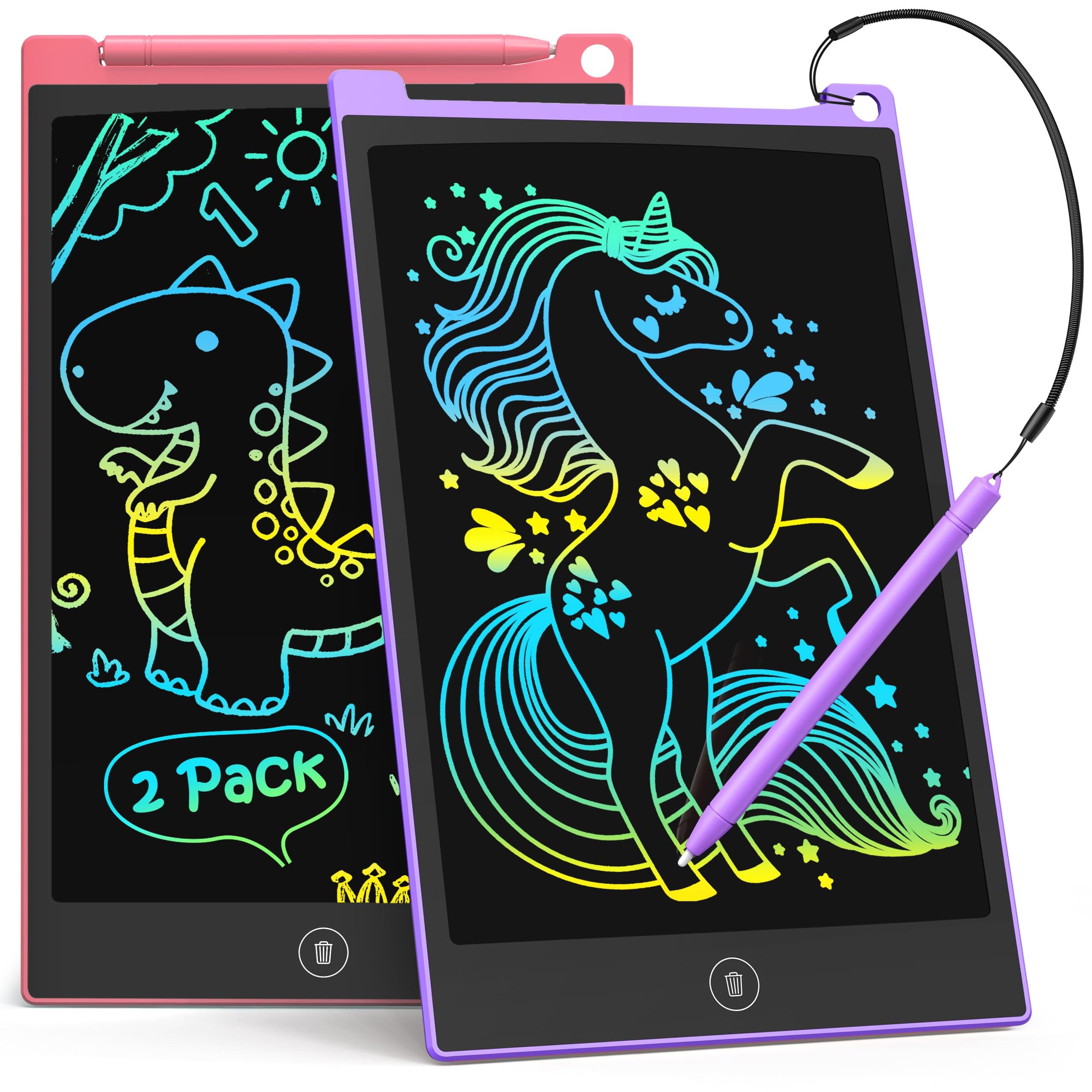 TECJOE 2 Pack 10 Inch LCD Writing Tablet for Kids, Colorful Doodle Board, Electronic Drawing Tablet Drawing Pads for 3-6-Year-Old Kids Gifts (Pink and Purple)