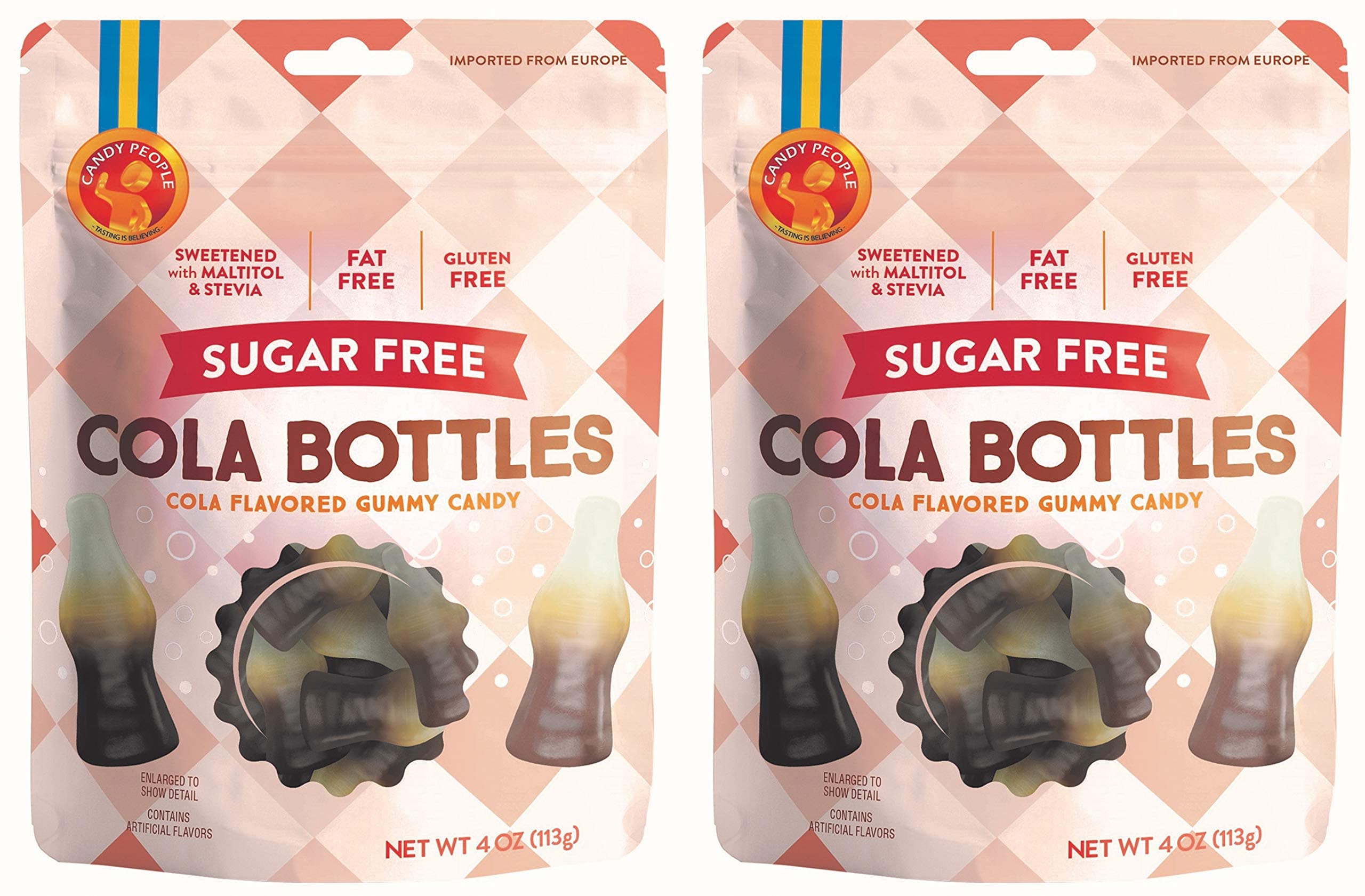 Candy People Swedish Candy Sugar-Free Cola Gummy Candy 4 Ounce – Fat Free and Gluten Free Cola Candy Sweetened with Stevia (Pack of 2)