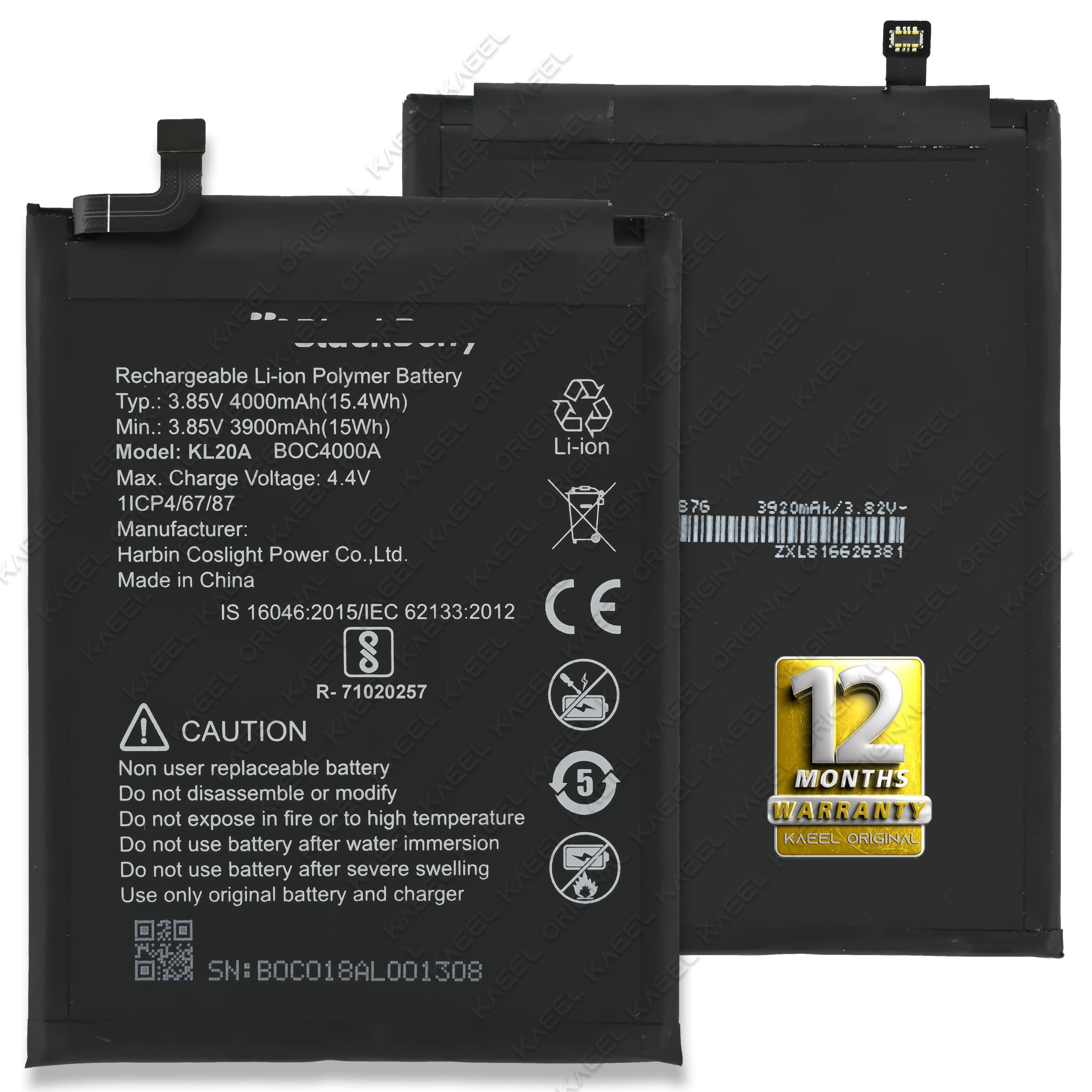 BOC4000A - 4000mAh Genuine Replacement for BlackBerry Evolve BBG100-1 - with 12 Months Warranty* (Black)