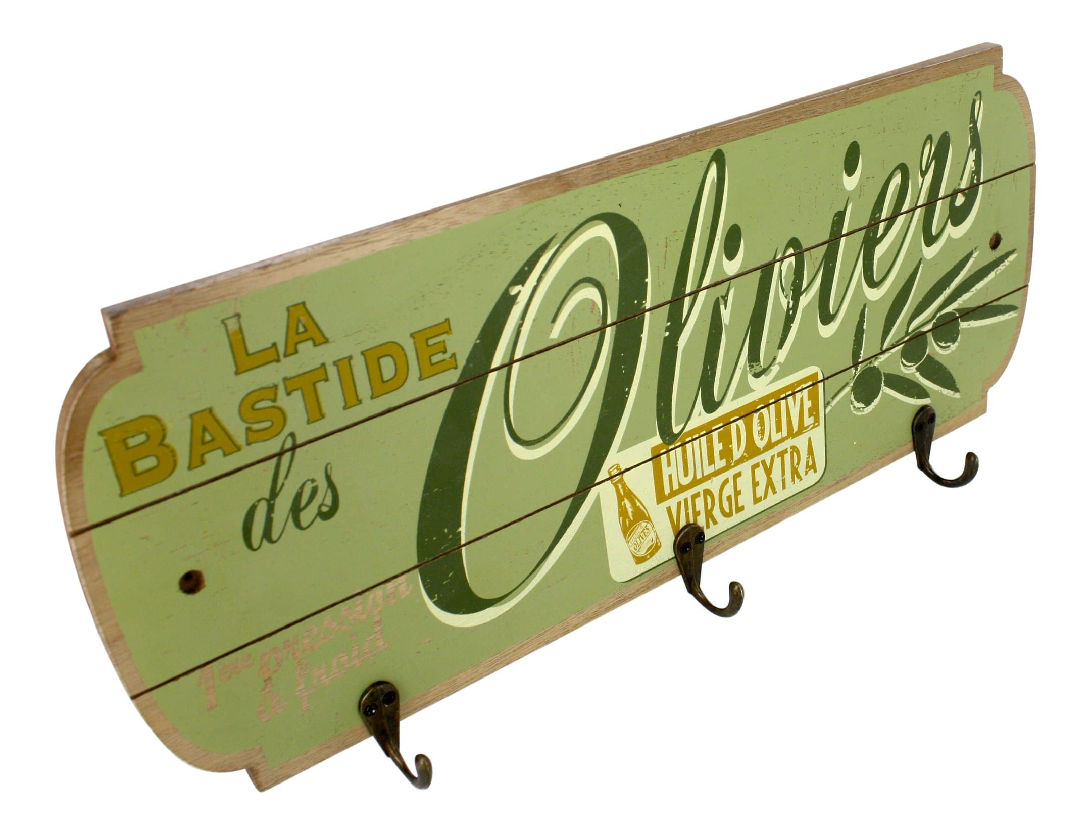 Key Rack / dish towel rack, Wood, French vintage design "La Bastide Des Oliviers" 17.5" X 7.5" X 0.5"