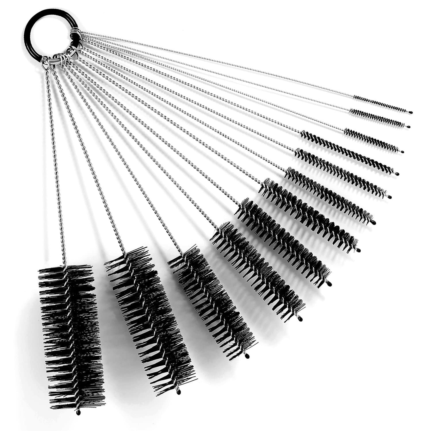 MOSOLAN Black Nylon Cleaning Brush Set, 12-Piece, Suitable for Bottle, Teapot, Airbrushes, Espresso Machines, Protective Design, Dishwasher Safe