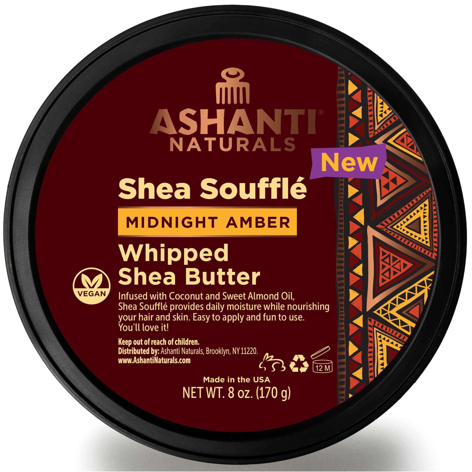 Shea Souffle - Whipped Shea Butter Cream with Coconut and Almond Oil Raw Shea Butter for Hair Moisturizer, Face Care, Body Butter and Body Skin Care Products (Midnight Amber- 8 oz)