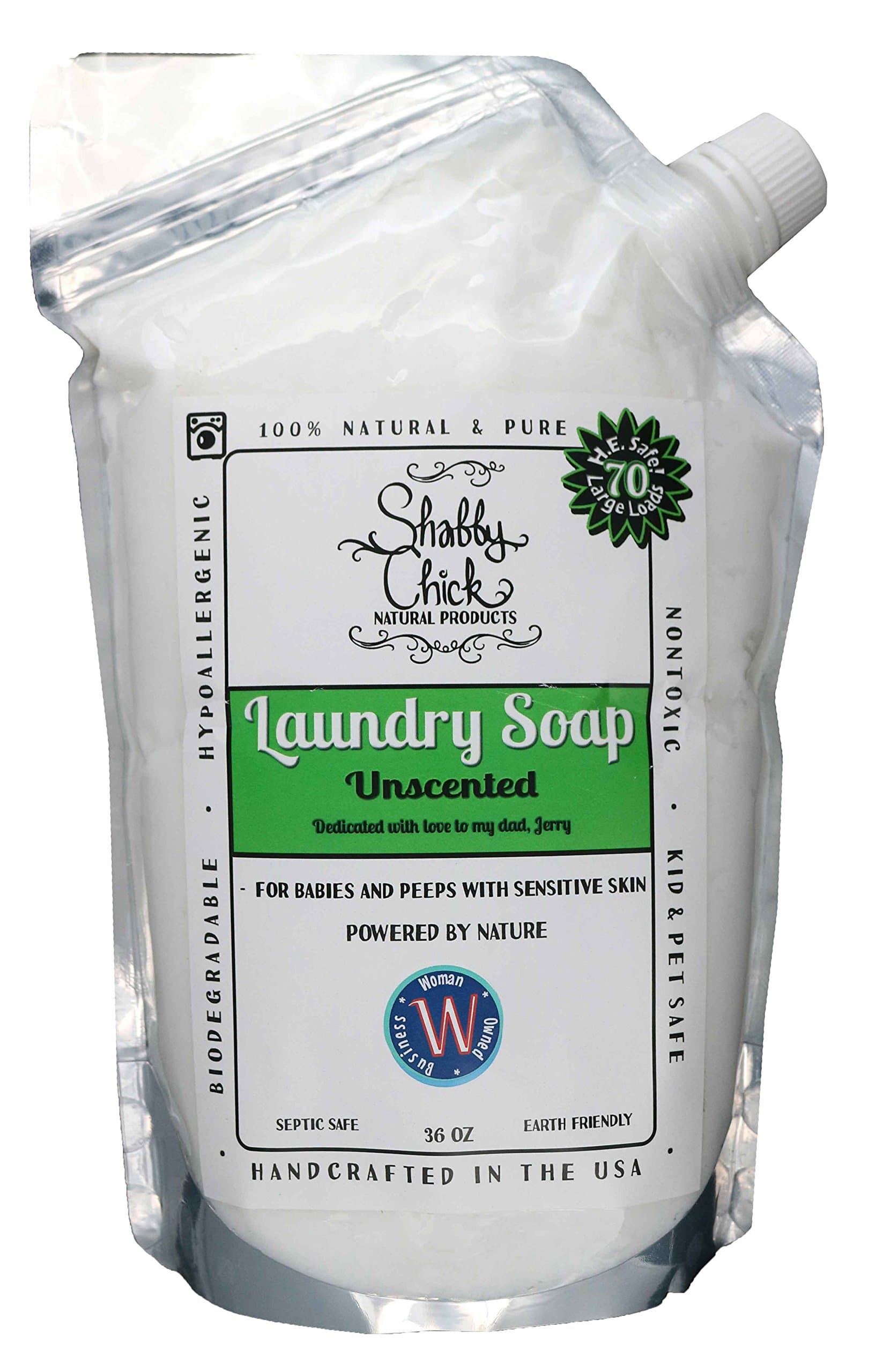 Natural Laundry Soap - Shabby Chick Natural Products - 100% Natural Laundry Detergent Alternative Made with Essential Oils (Unscented, 36 oz)