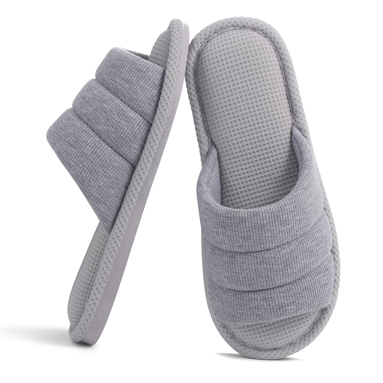 Summer House Slippers for Women Men Breathable Waffle Indoor Slippers Slip-on Open Toe Home Shoes