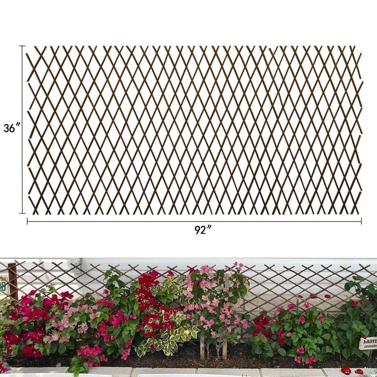 Garden Land Expandable Trellis Plant Support Willow Lattice Fence Panel for Climbing Plants Vine Ivy Rose Cucumbers Clematis