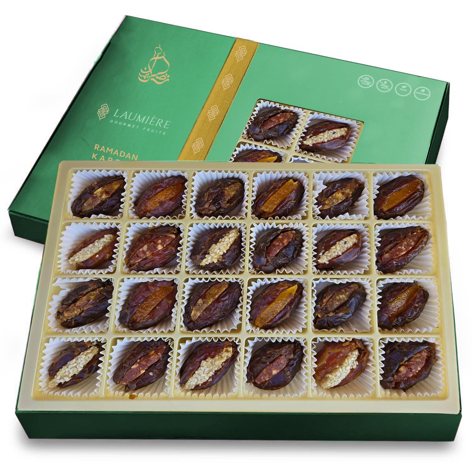 Laumiere Gourmet Fruits - Crescent Collection - Dried Fruits and Nuts Basket - Box - Hamper - Ramadan - Festive Celebrations - No Added Sugar - Healthy - Natural (Rectangle)