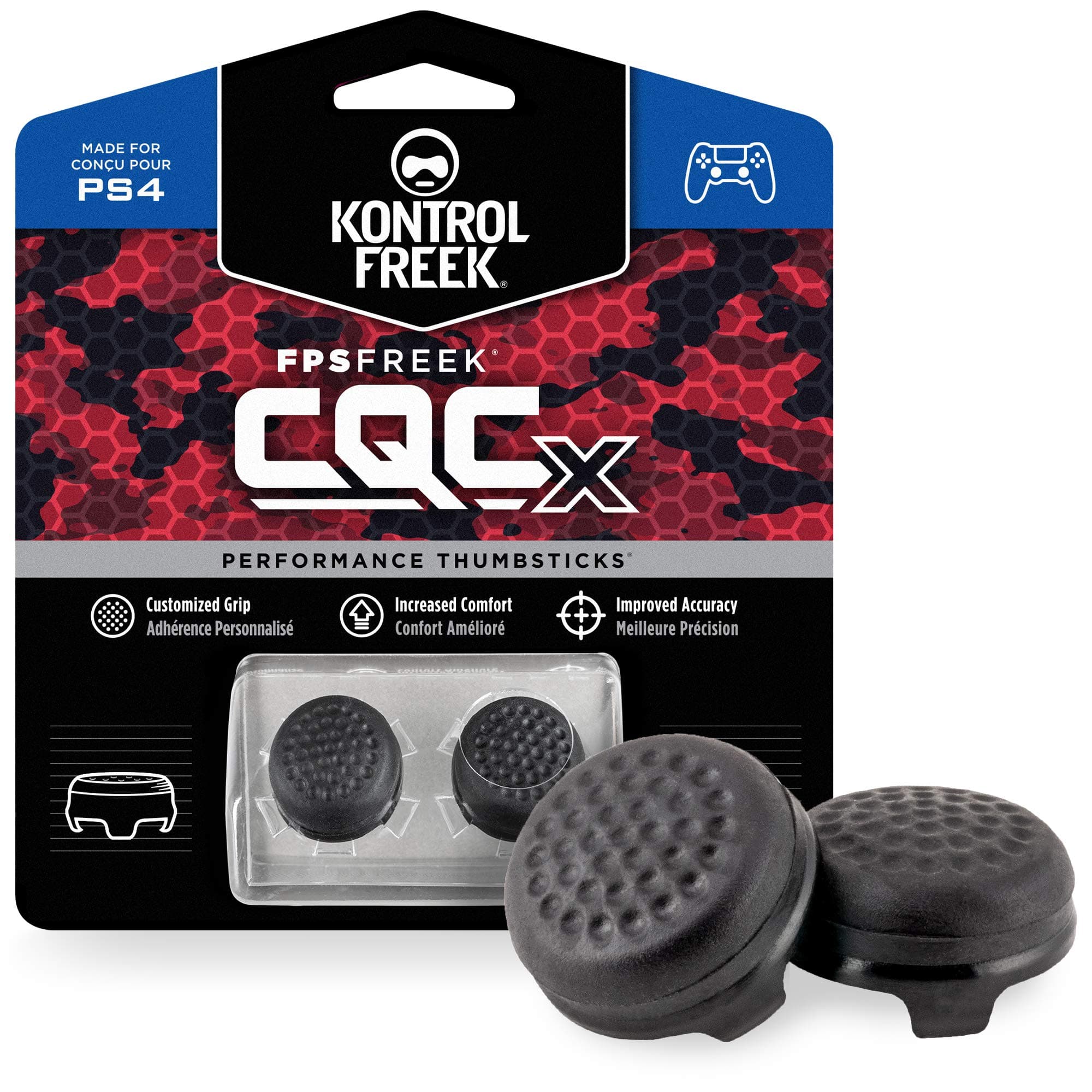 KontrolFreek CQCX Thumb Grips for PlayStation 4 Controller (PS4) and PlayStation 5 (PS5) | 2 Mid-Rise Convex Performance Thumbsticks | Black