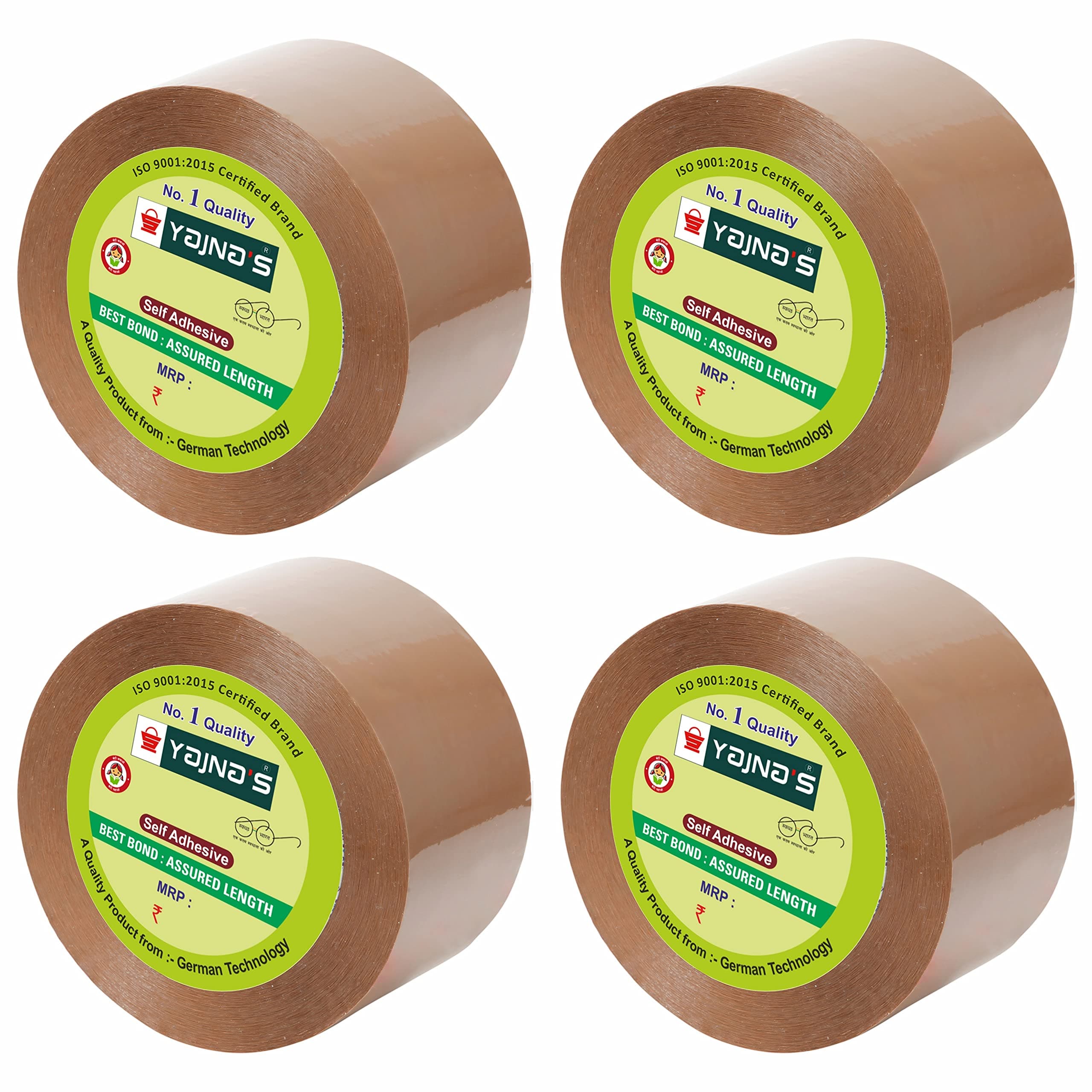 YAJNAS Brown BOPP Tape Self Adhesive High-Strength Packing Tape Roll, Packaging Tape | Brown Cello Tape | e-Commerce Packaging Tape for Home, Office Use & Box Packaging (3 Inch, 100, 4)