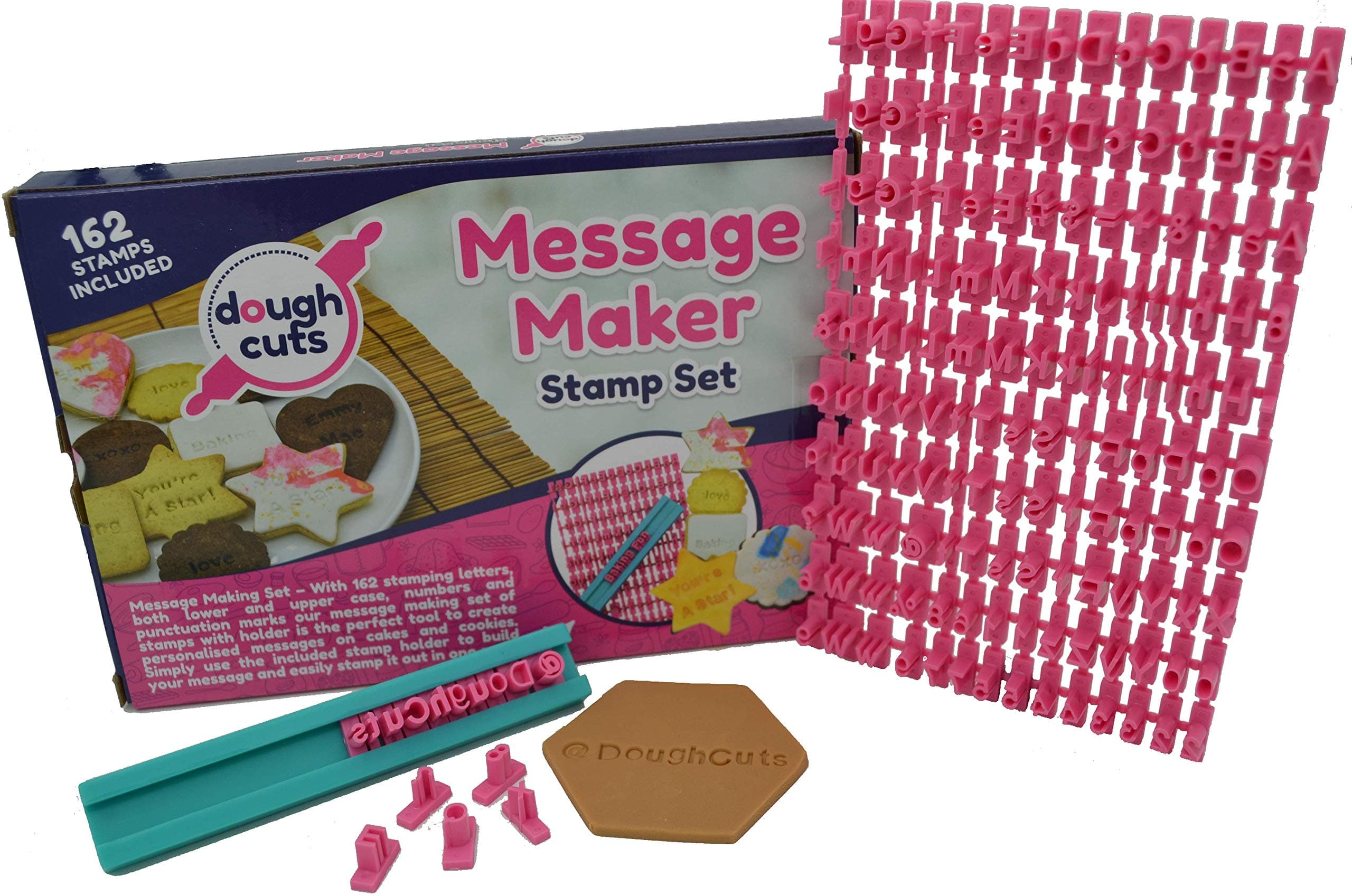 Alphabet Cookie Stamp Set of 162 Small Stamps Including Letters Lower & Upper Case, Numbers and Punctuation Stamps to Make Customizable Stamped Messages in Your Baking of Cookies, Fondant and Cakes