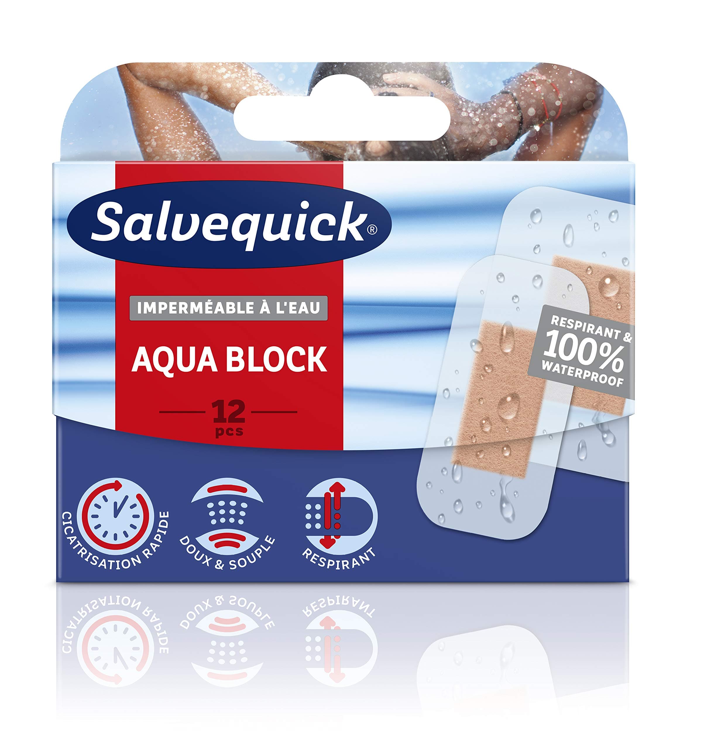 Salvequick Aqua Block Waterproof Plaster, 12-Piece