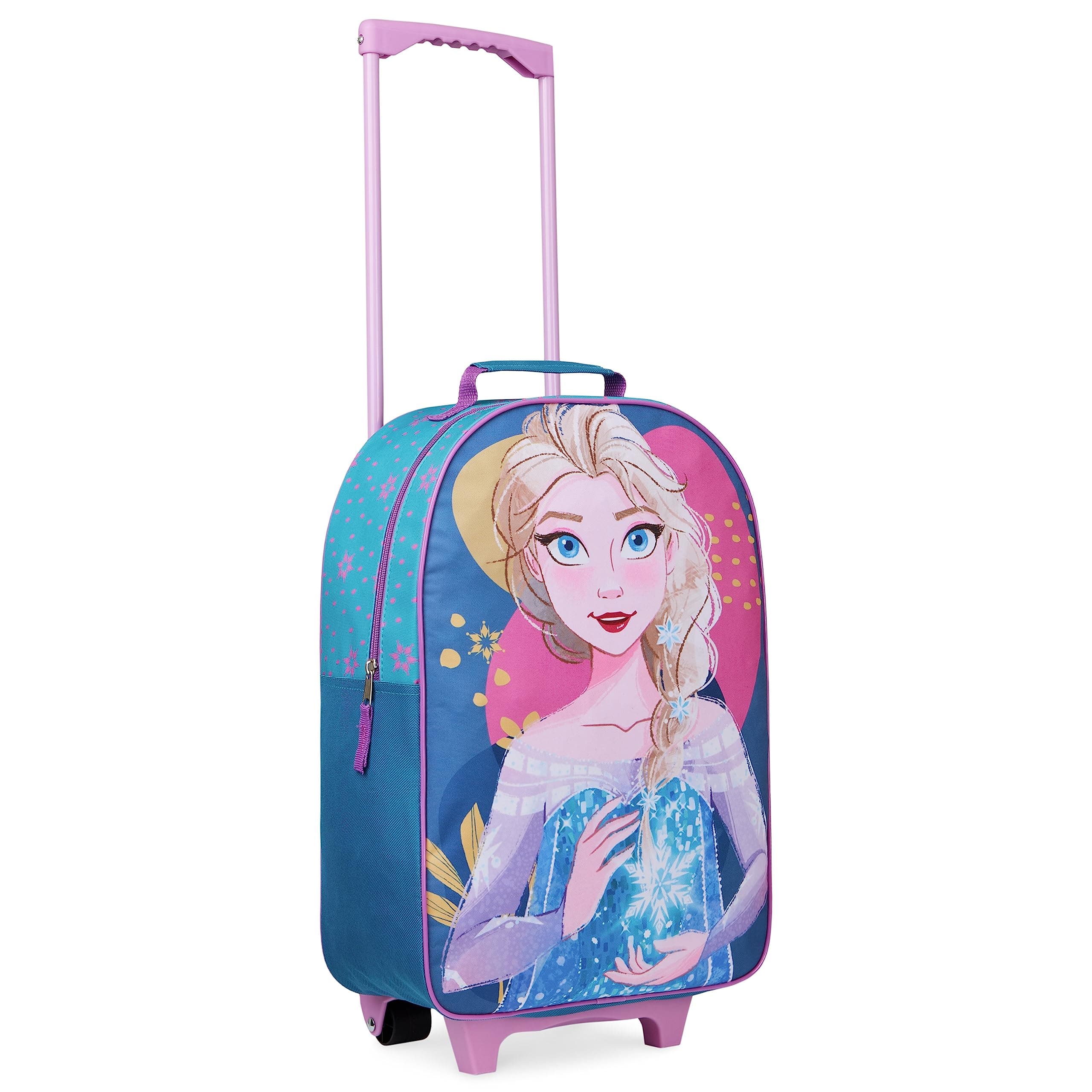 Kids Rolling Luggage 16×11 in, 16‑L Carry‑On Suitcase with Wheels, Foldable Lightweight Travel Bag, Gifts for Kids (Blue Elsa)