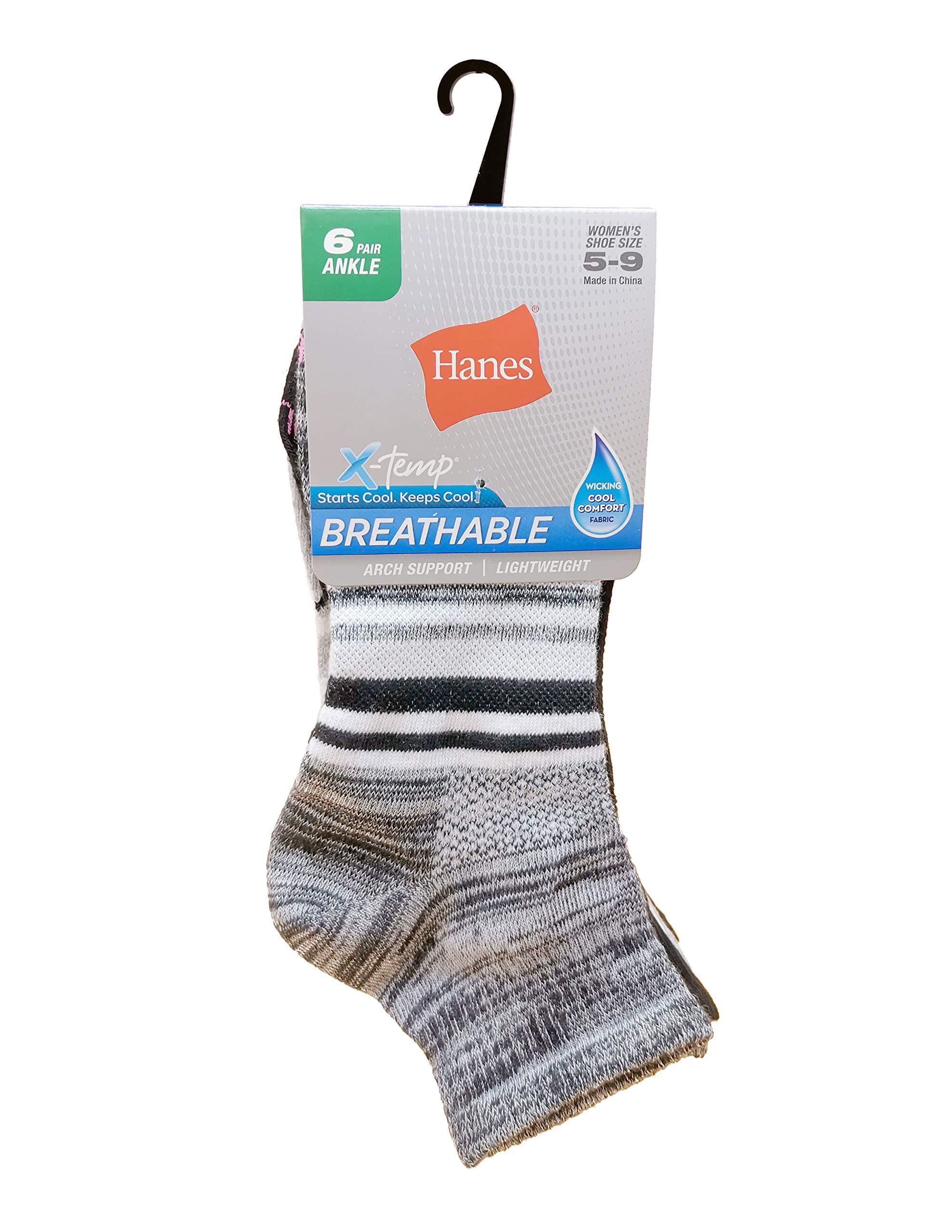 Hanes Women's Lightweight Breathable Ankle Socks 6 Pair Pack