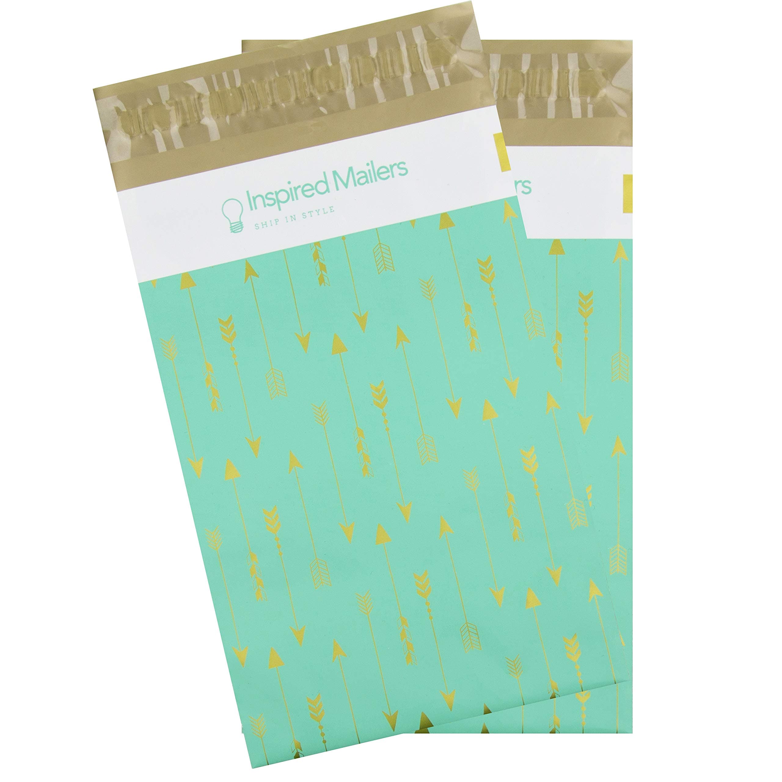Inspired Mailers - Poly Mailers 6x9 - Tribal Arrows Deluxe (Seafoam/Gold) - Choose from 6x9, 10x13 and 14.5x19 Sizes - 3.15mil Unpadded (6x9, 100 Pack)