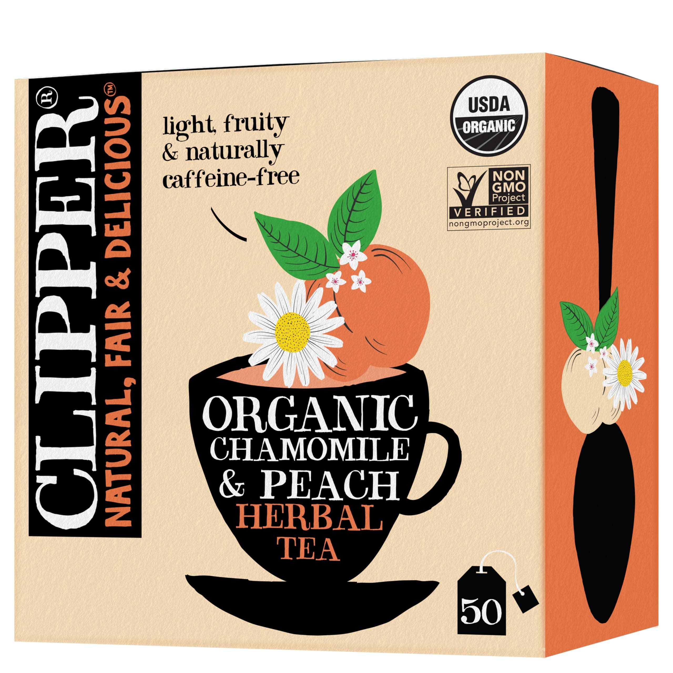 Clipper Tea Chamomile & Peach Teabags – USDA Organic, Great Hot or Iced – Natural, Fair & Delicious Fruity Chamomile & Peach Infusion – 50 Tea Bags