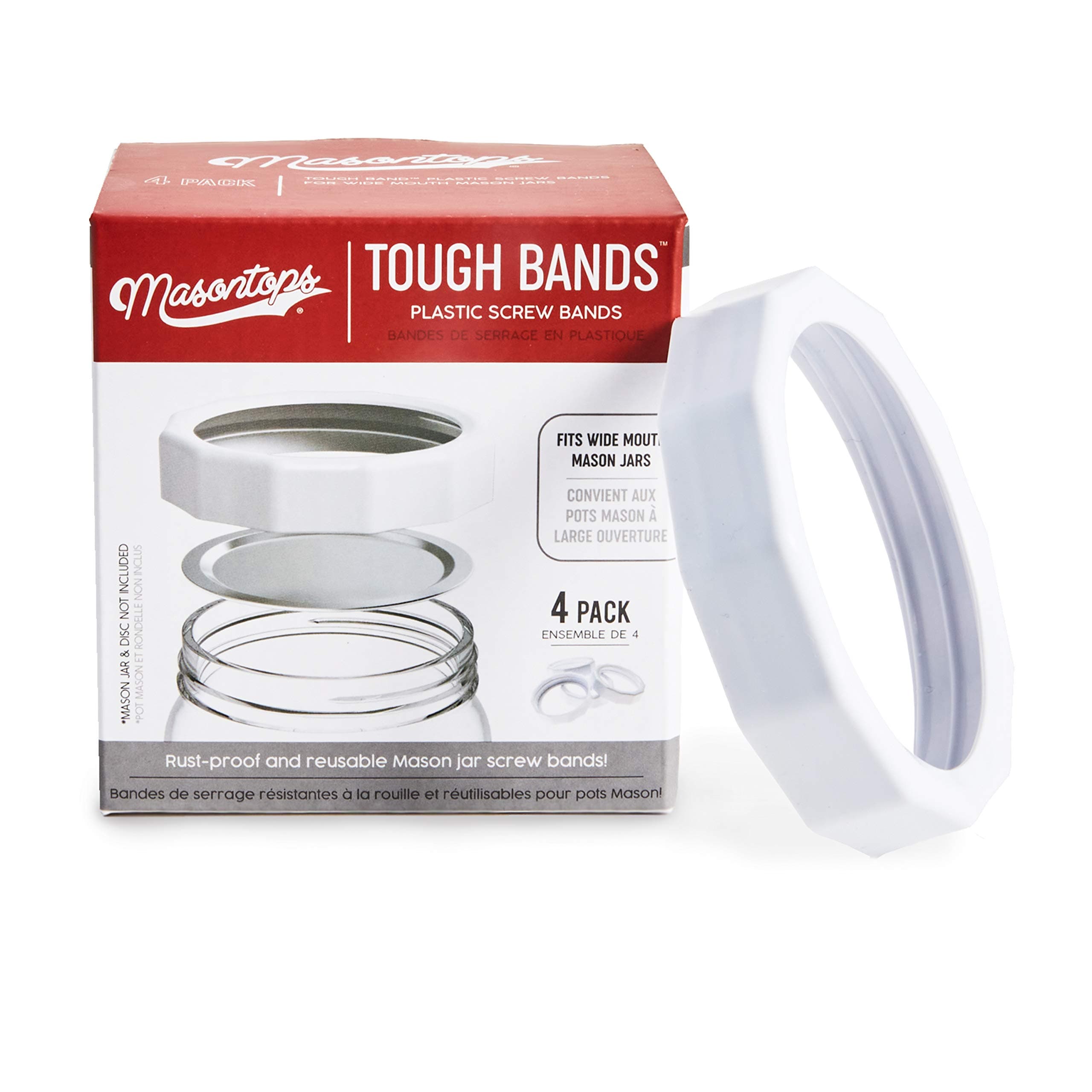 Tough Band - Wide Mouth Mason Jar Screw Bands - Quality Plastic Replacement Ring Seals & Jar Covers