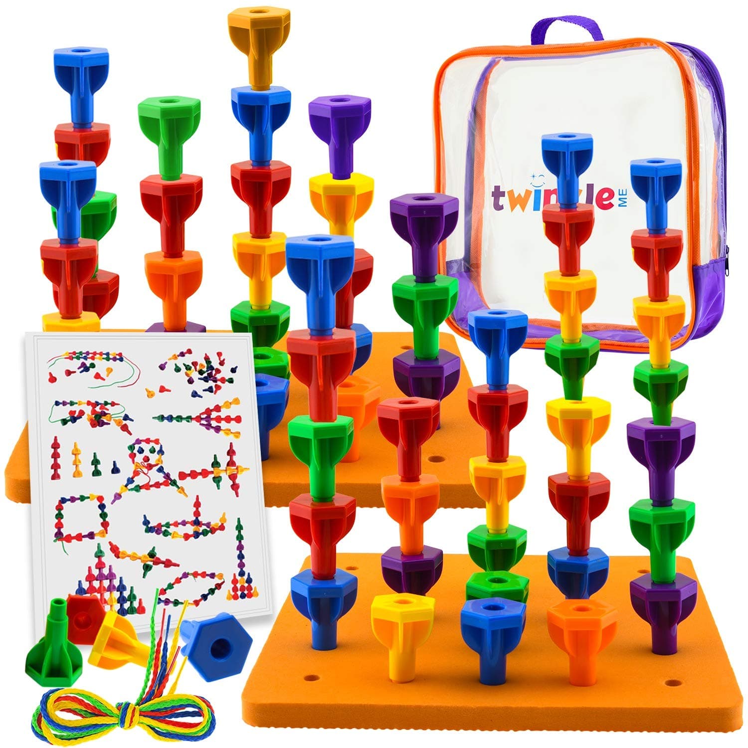 Pegs Board Game Set Jumbo Pack | 48 Pegs + 2 Boards & Storage Bag W/Handle Easy to Carry. for Motor Skills Sorting Counting Color Recognition Occupational Therapy Toddler and Preschool by Twinkle me