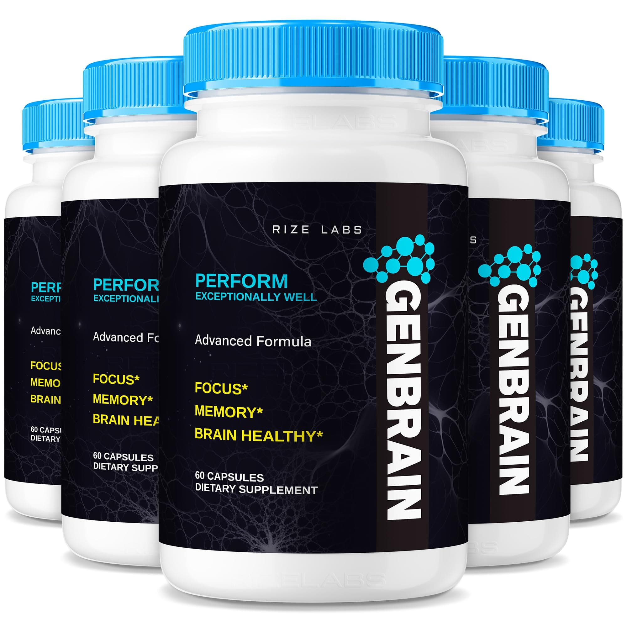 rize labs GenBrain Memory Supplement, Extra Strength Brain Support Capsules, Advanced Memory Complex, Pure All-Natural Pills - Pack of 5(300 Capsules)