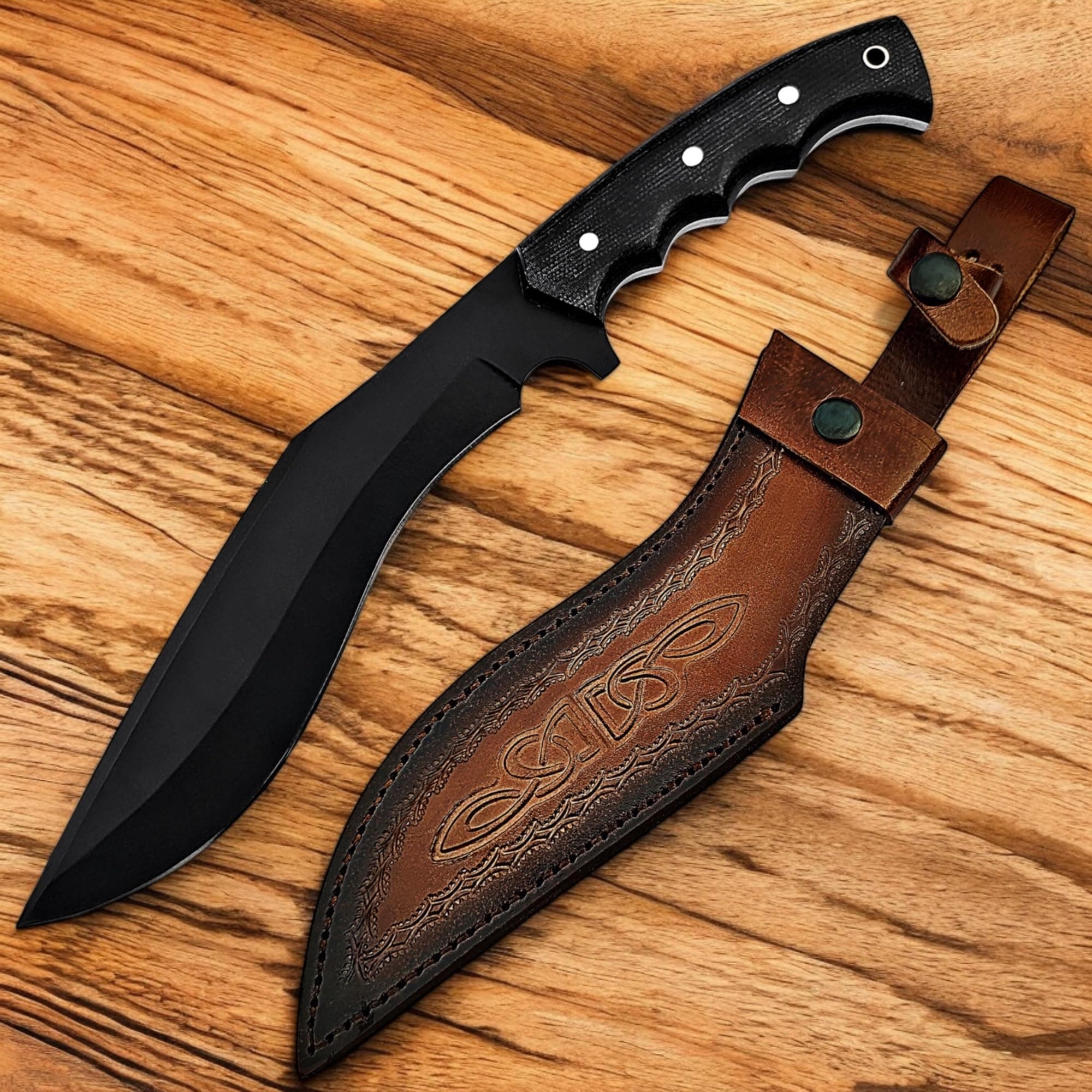 Poshland Handmade Kukri Knife with D2 Steel Blade, Durable G10 Handle, Premium Leather Sheath, Ideal for Carving, Hunting, Outdoor Use, and Gift for Adults