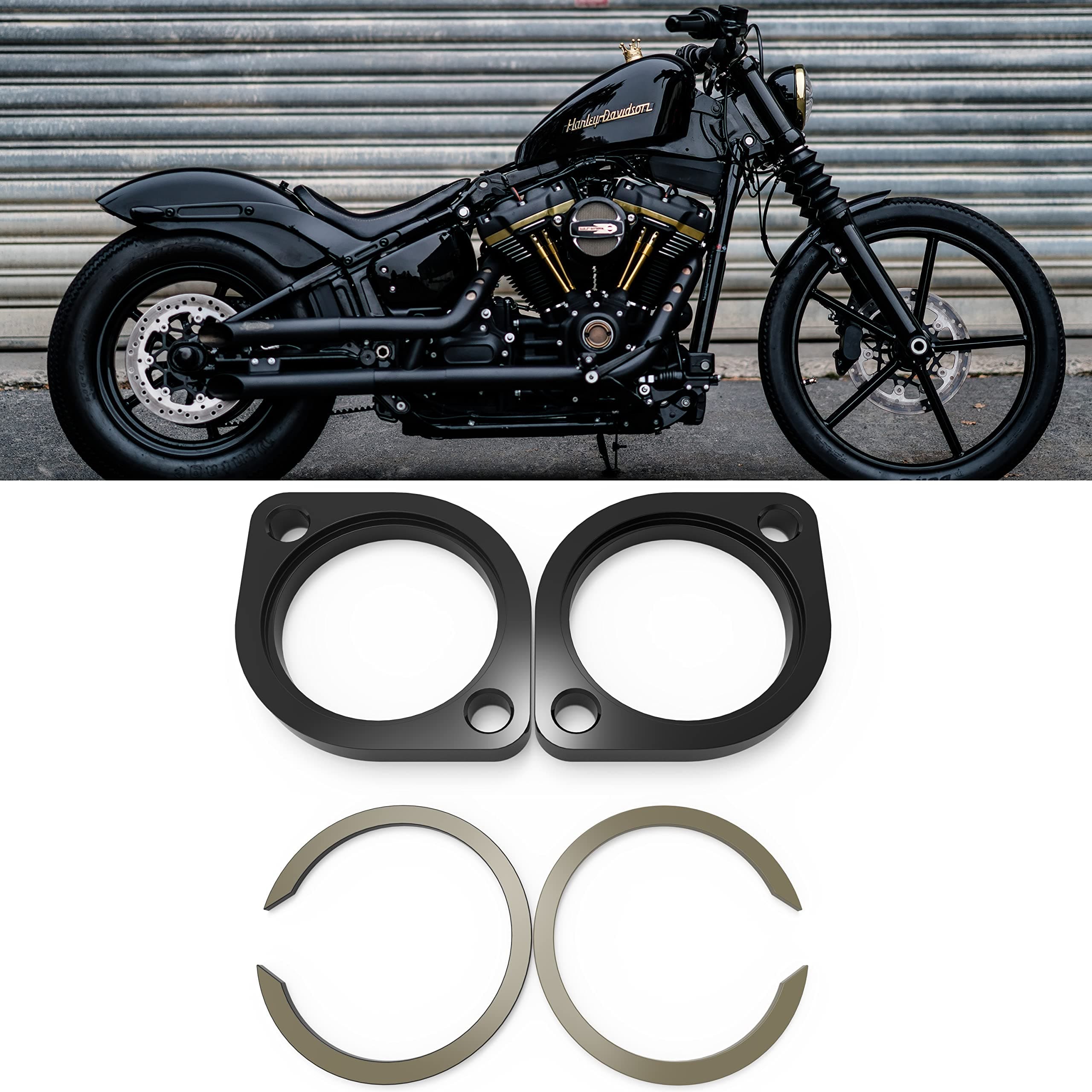 Exhaust Flange Kit For Harley Davidson 1984-2023 Touring, Dyna, Softail, Sportster, Evolution Big Twin, Evolution, and Twin Cam Models, Heavy Duty, No Rust (black)