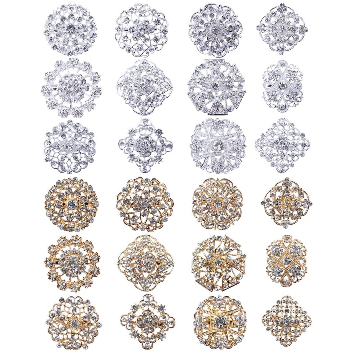 Brooches and Pins for Women, Gold or Silver Color with Rhinestone Crystal Flower Brooch Pins for Wedding Bouquet Party Decoration Broaches Set