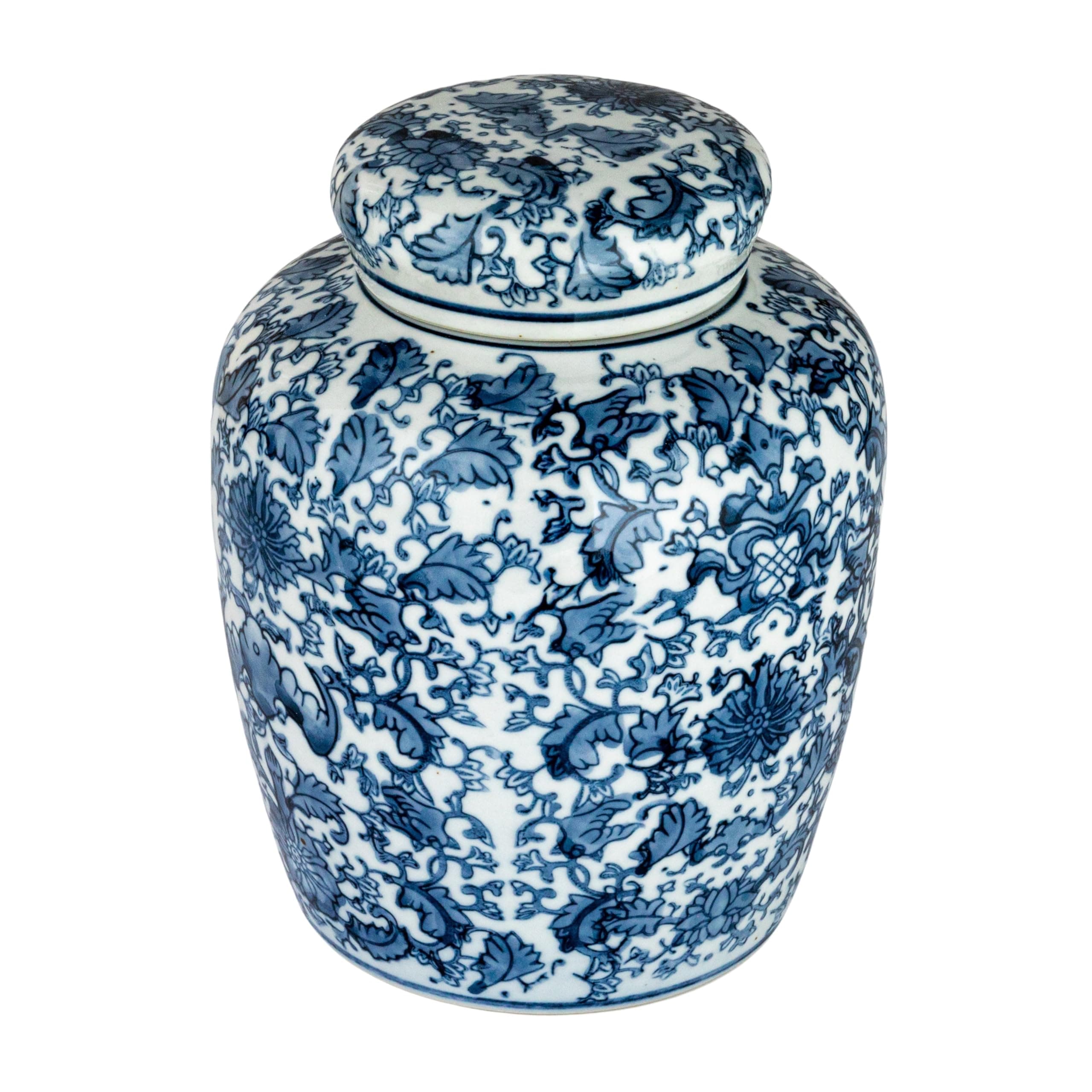 Decorative Blue and White Ceramic Ginger Jar with Lid