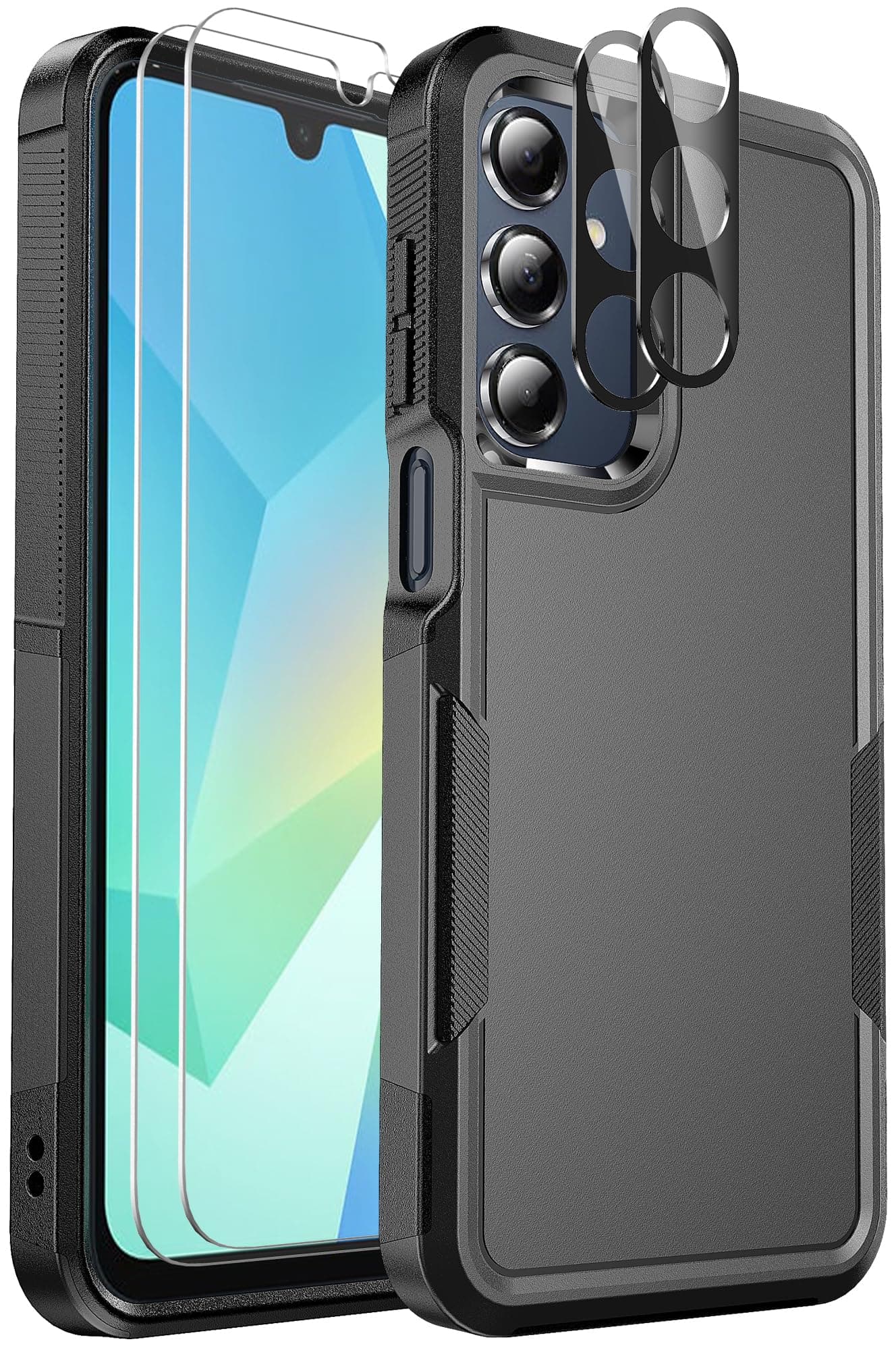 Ezanmull for Samsung Galaxy A16 5G Phone Case, [Military Grade Drop Protection] [Glass Screen Protector + Camera Lens Protector] Non-Slip Shockproof case (Black)