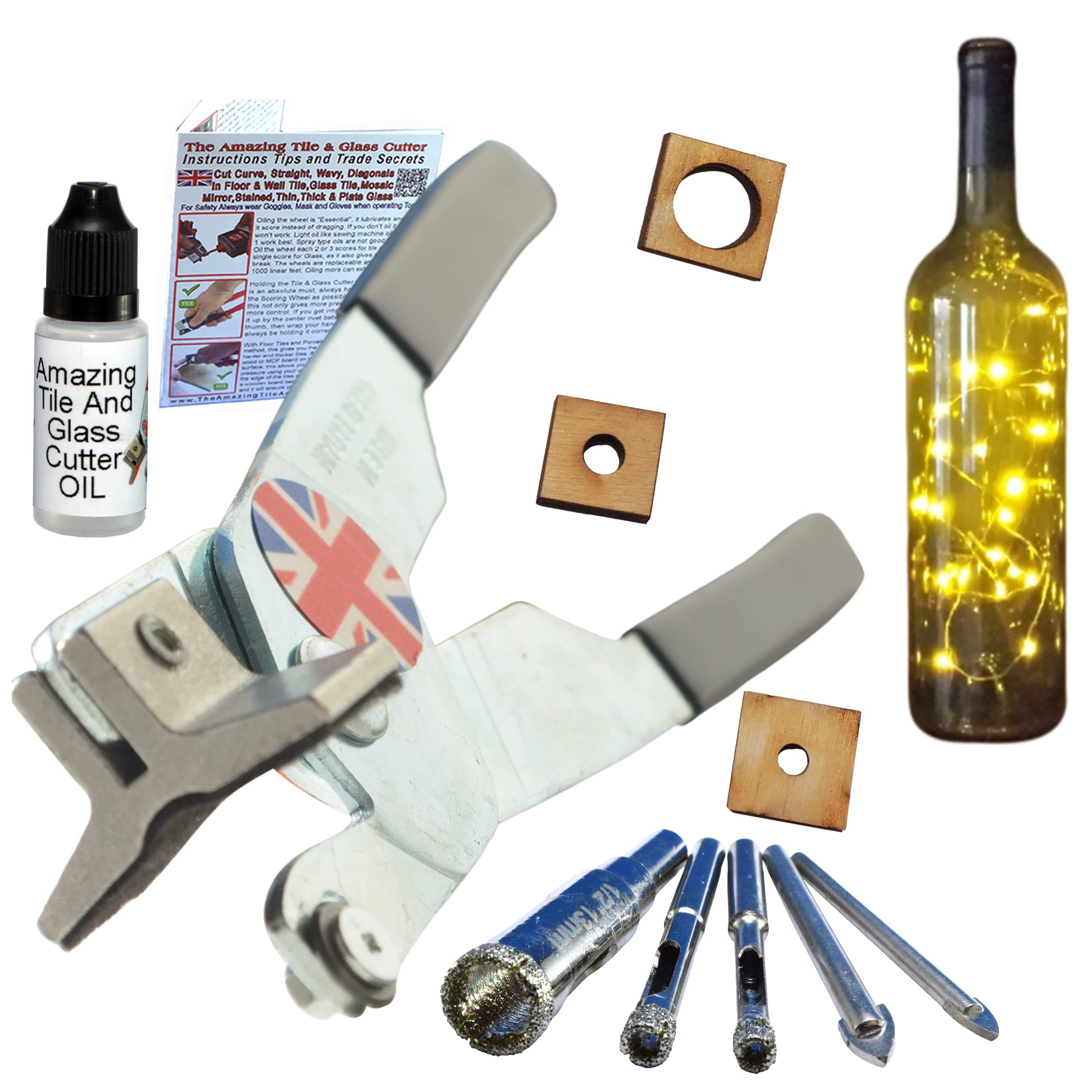 Glass Cutters for Stained Glass, Drill Bits for Drilling Holes in Glass, Bottles & Blocks. Stained Glass Cutter, Oil and Diamond Tip Drill Bits for Wine Bottles with DIY Instructions & Online Videos
