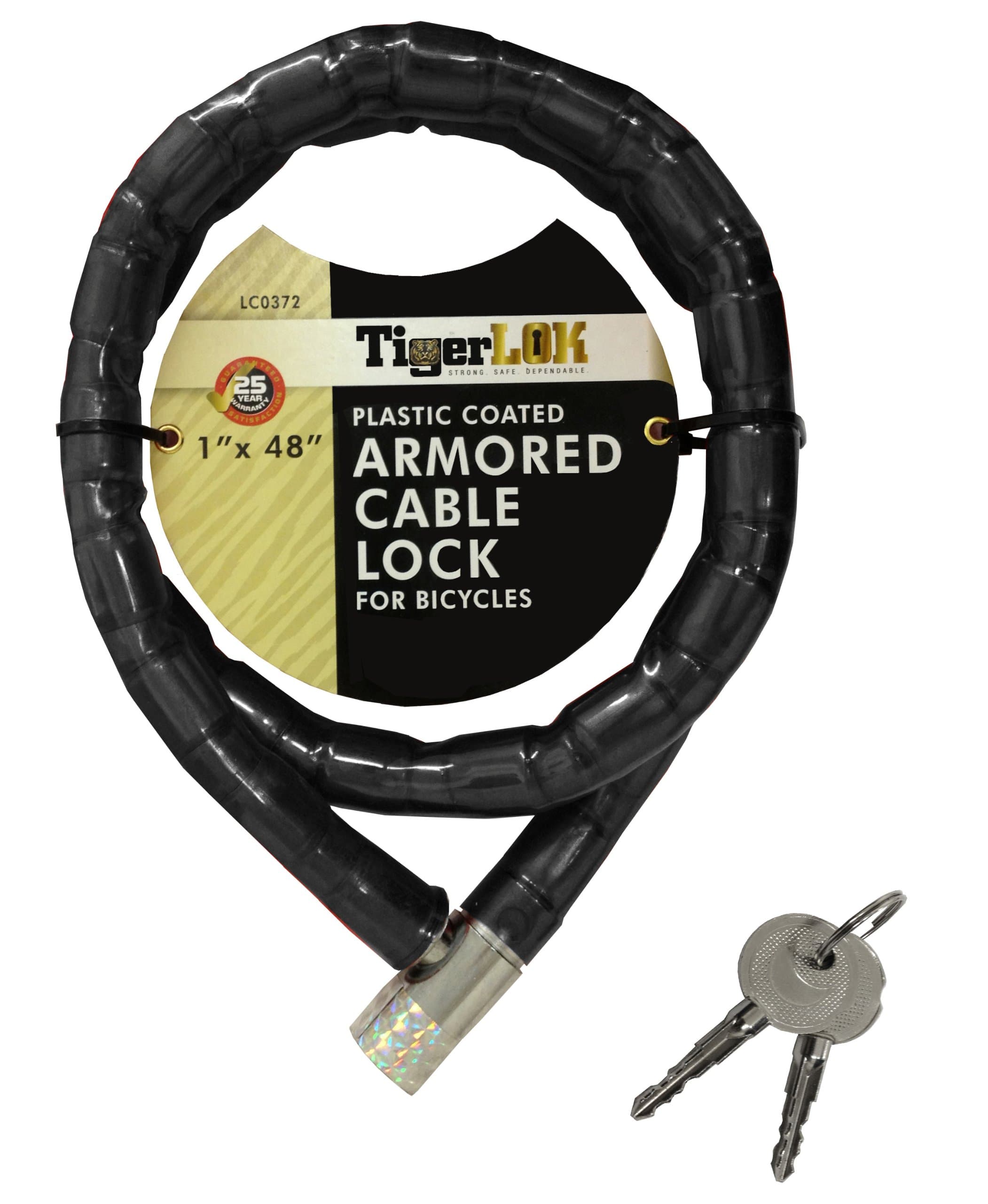 Armored Heavy Duty Cable Bike Lock - with Cross Key & Free Pull Apart Keychain (Black, 4-FT)