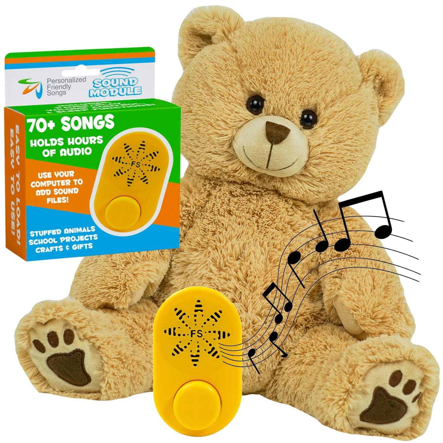 Friendly Songs Singing Bear - 19" Singing Stuffed Animal Named Honey The Bear Comes with a Sound Module which Holds 2 Hours of MP3 Audio