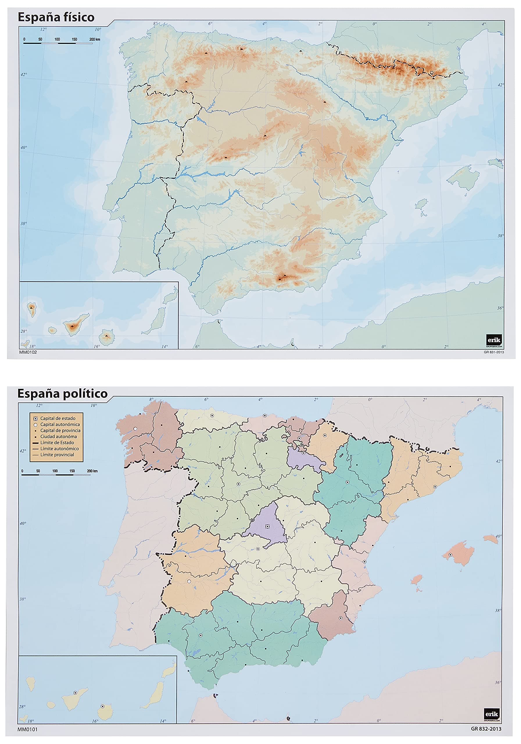 Grupo ErikEditores - Pack of 10 World Maps, 32.4 x 22.5 cm Spain, Political/Physical 32.4 x 22.5 cm