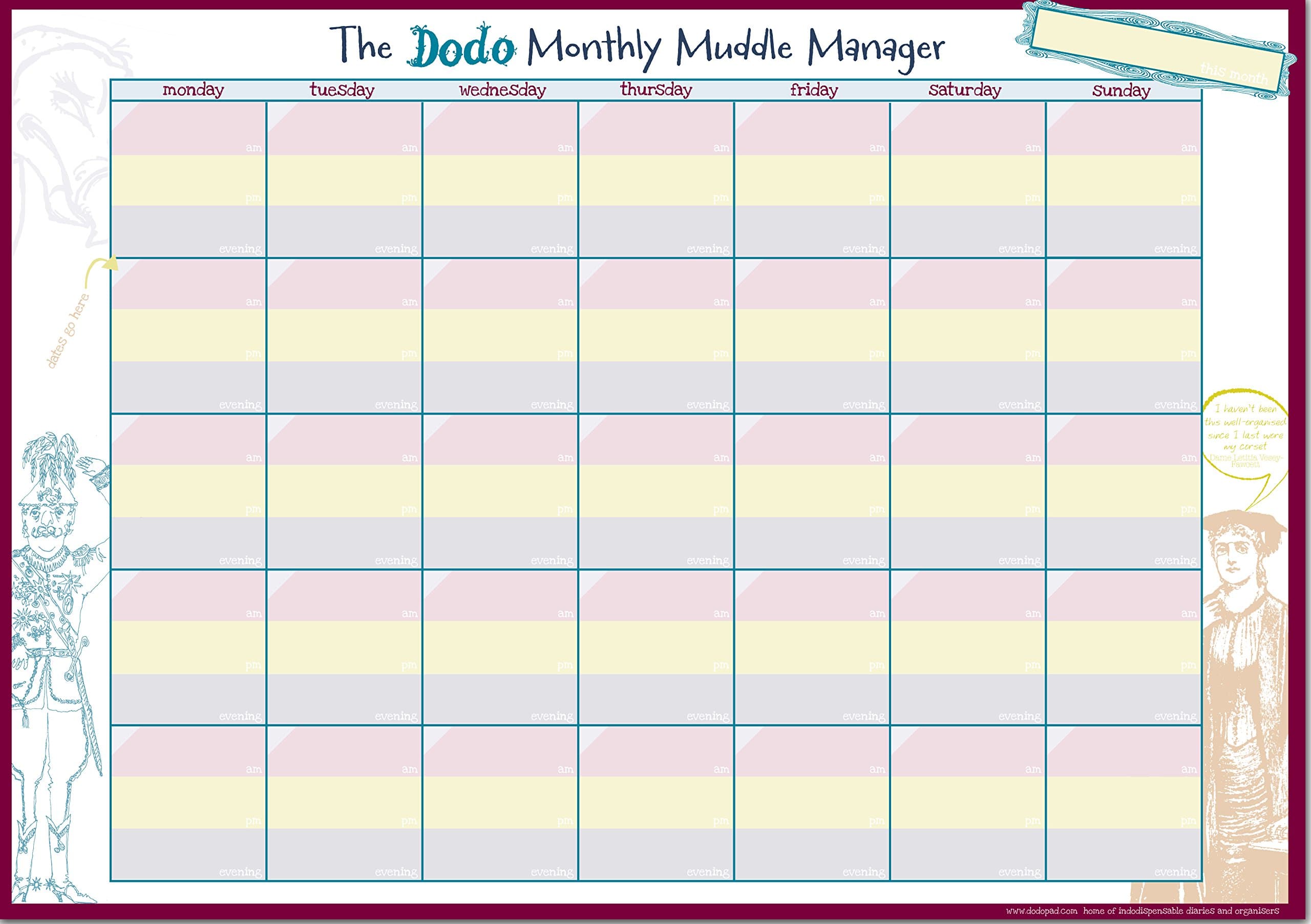 The Dodo Monthly Muddle Manager Pad - A3 Desk Sized Monthly-Calendar-Jotter-Doodle-Tear-off-Notepad Calendar – 1 Jan. 2015