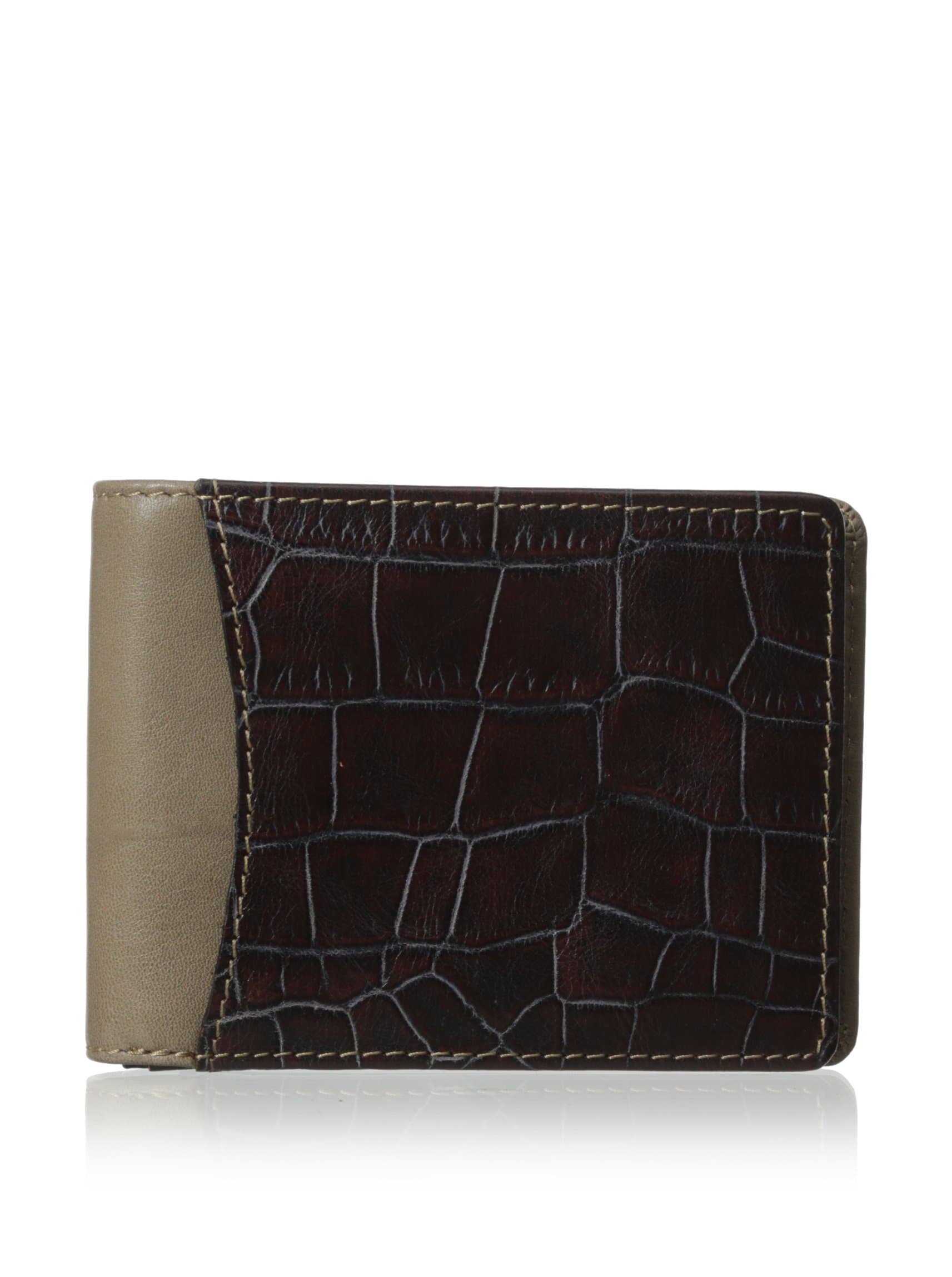 Bosca Men's Croco-8 Pocket Deluxe Executive Wallet, Gray/Brown, One Size