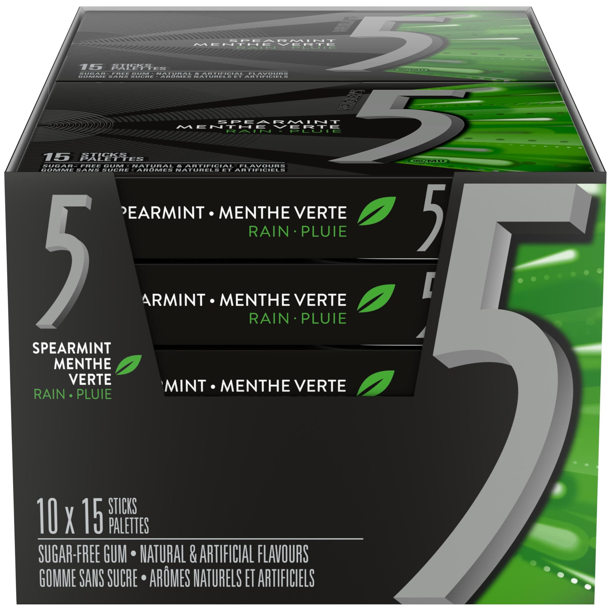 Wrigley 5 Rain-Tingling Spearmint, 10ct/150 sticks total, (Imported from Canada)