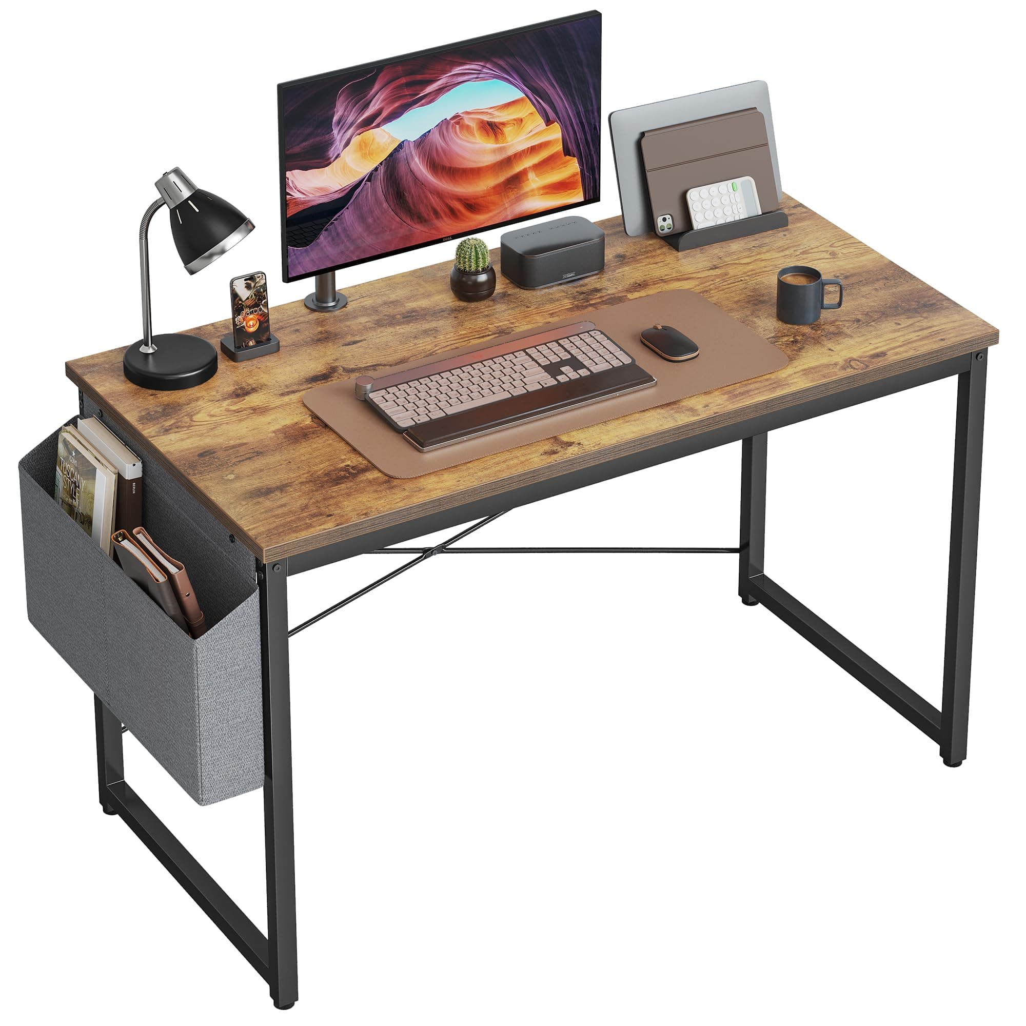 Cubiker Computer Desk 40 inch Home Office Writing Study Desk, Modern Simple Style Laptop Table with Storage Bag, Brown