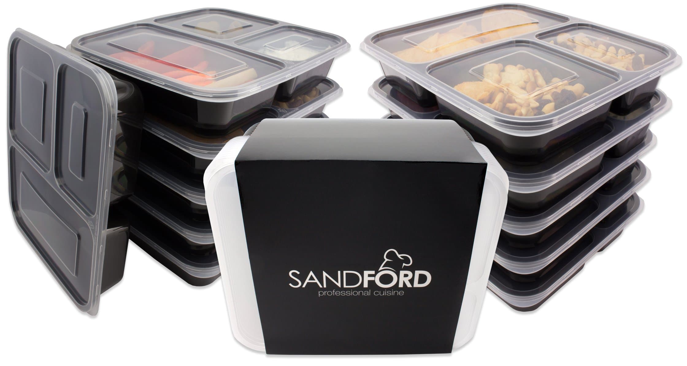 (Set of 11) Sandford Premium Meal prep Container I Lunchbox I Bento Box I Container with 3 compartments & lid I Healthy & Safe Storage and eat Freshly