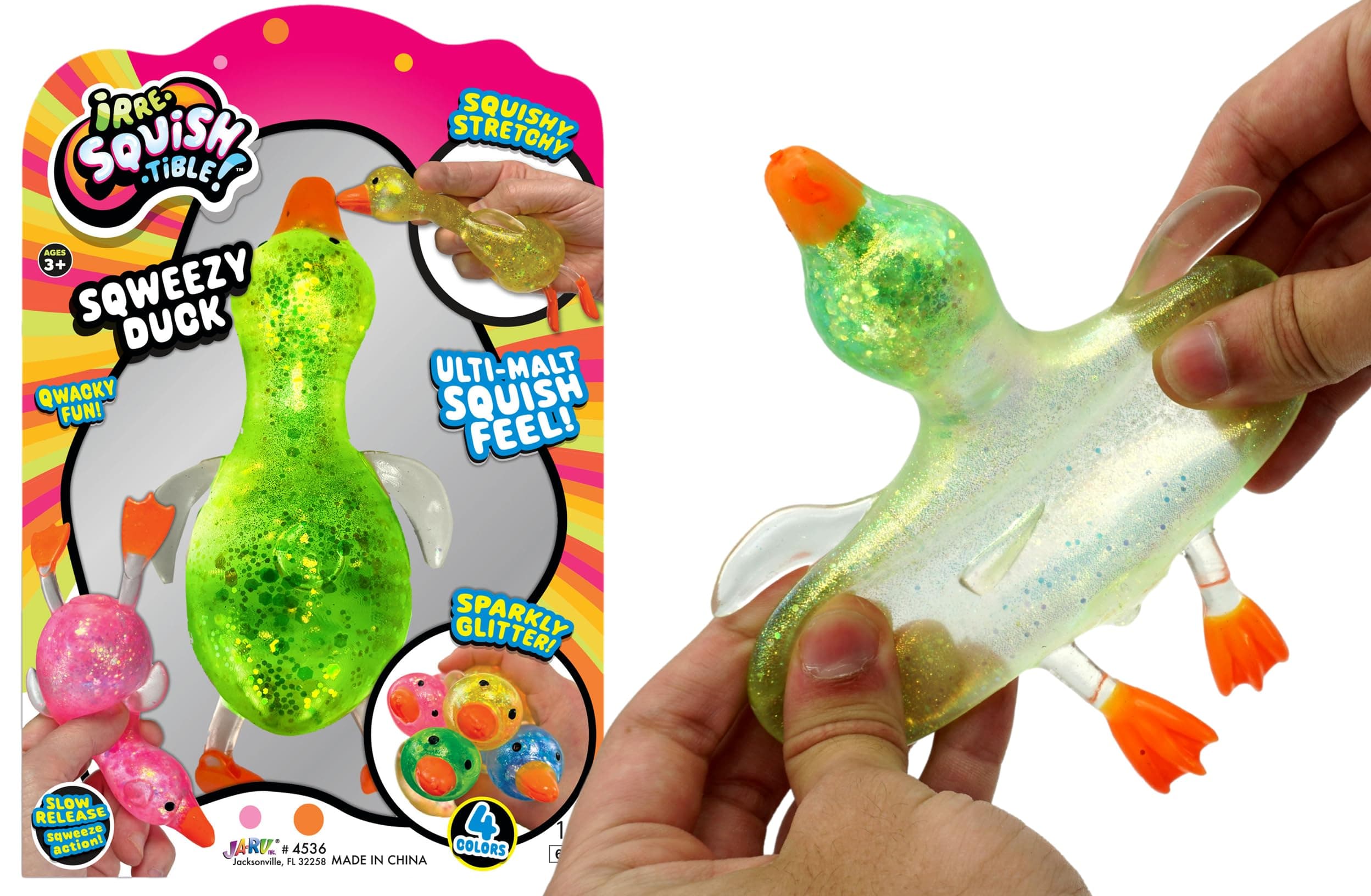 Squishy Glitter Ducks (1 Stretchy Duck Toy Assorted) Kids Squishy Fidget Toys. Animal Stress Balls. Stress Relief Sensory Toys. Bulk Party Favors Easter Basket Stuffers. 4536-1s